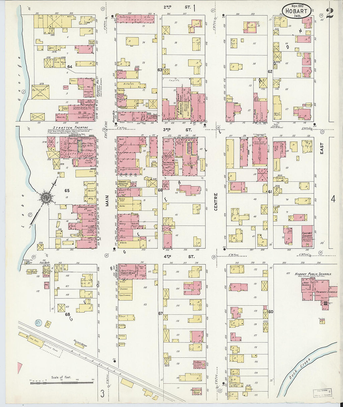 This old map of Hobart, Lake County, Indiana was created by Sanborn Map Company in 1910