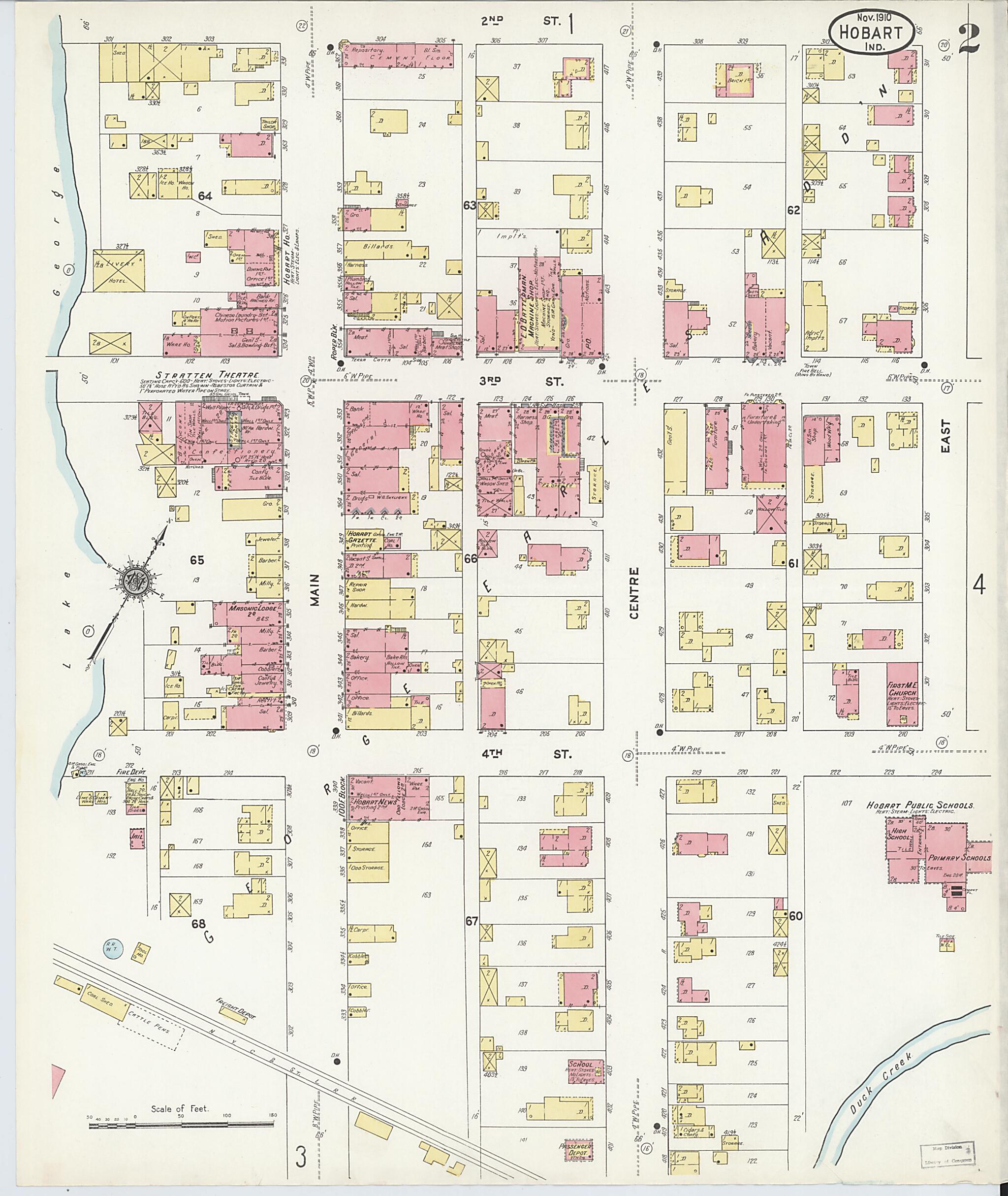 This old map of Hobart, Lake County, Indiana was created by Sanborn Map Company in 1910