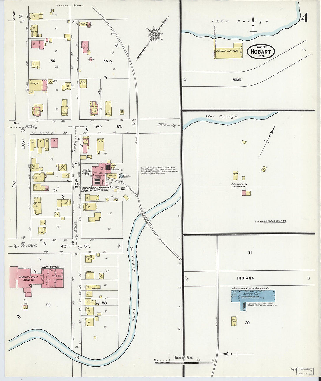 This old map of Hobart, Lake County, Indiana was created by Sanborn Map Company in 1910