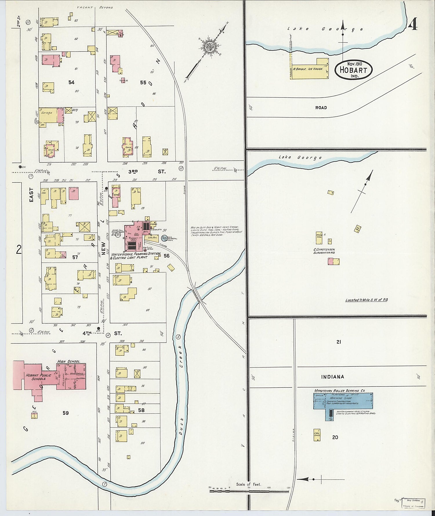 This old map of Hobart, Lake County, Indiana was created by Sanborn Map Company in 1910