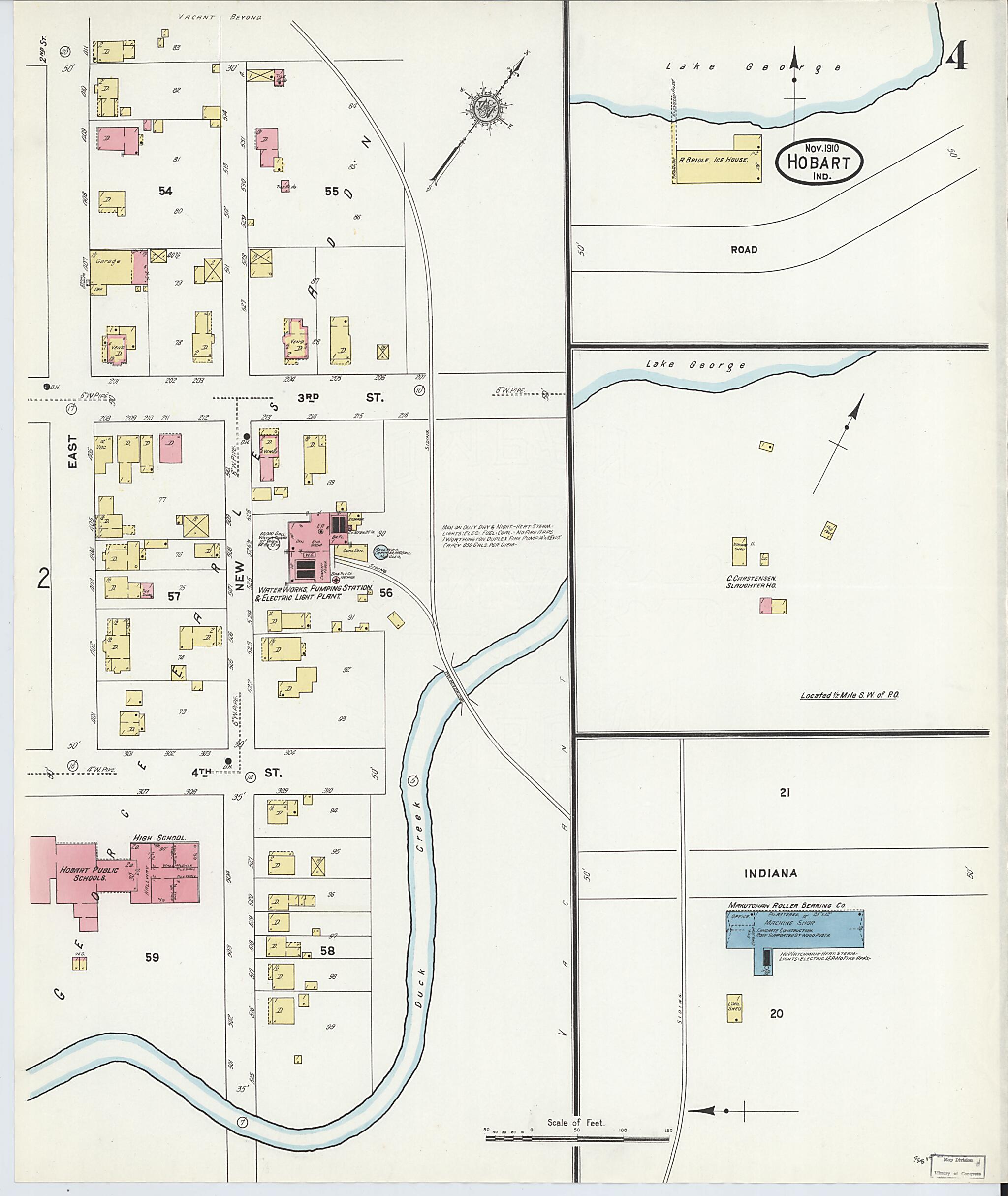 This old map of Hobart, Lake County, Indiana was created by Sanborn Map Company in 1910