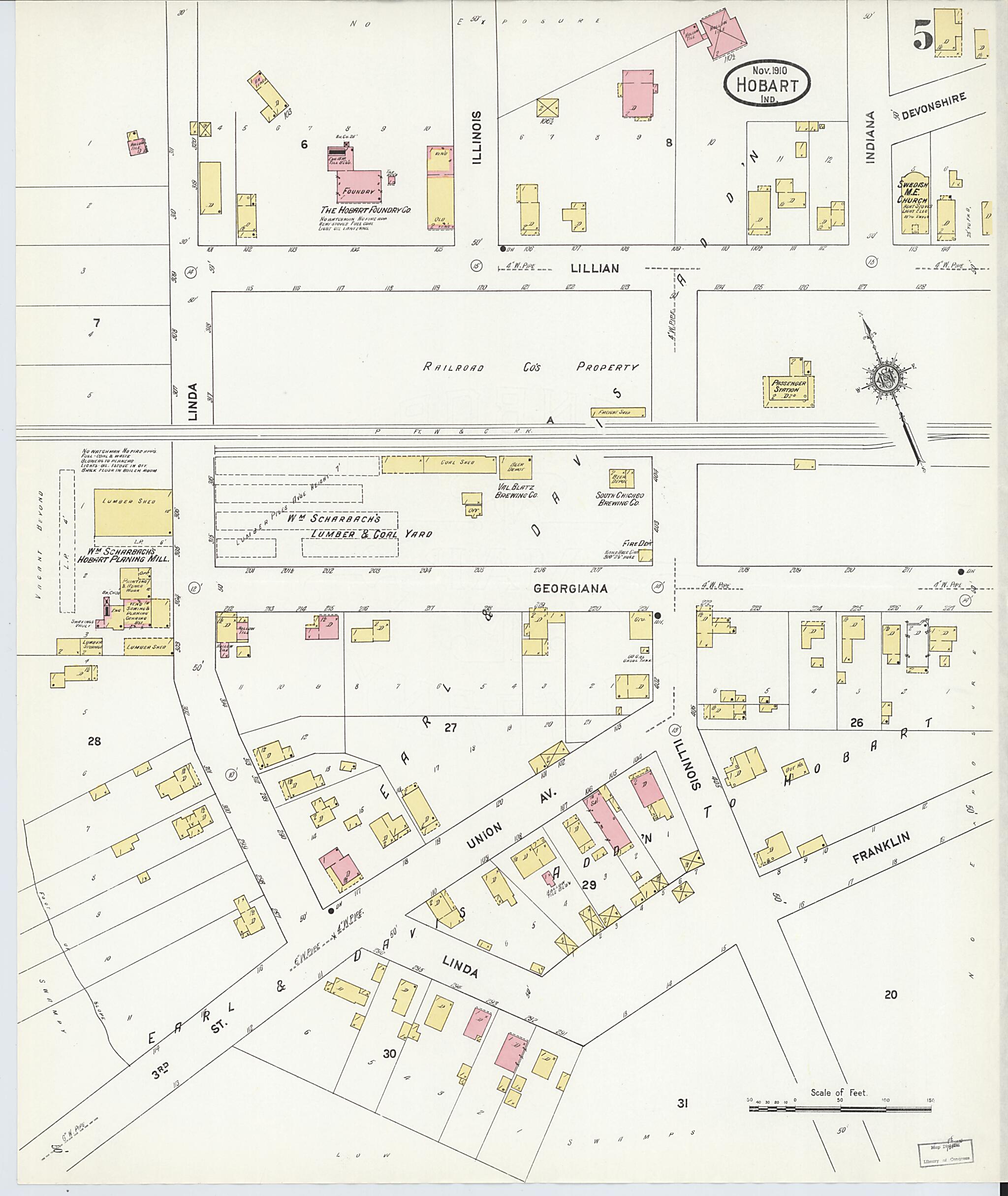 This old map of Hobart, Lake County, Indiana was created by Sanborn Map Company in 1910