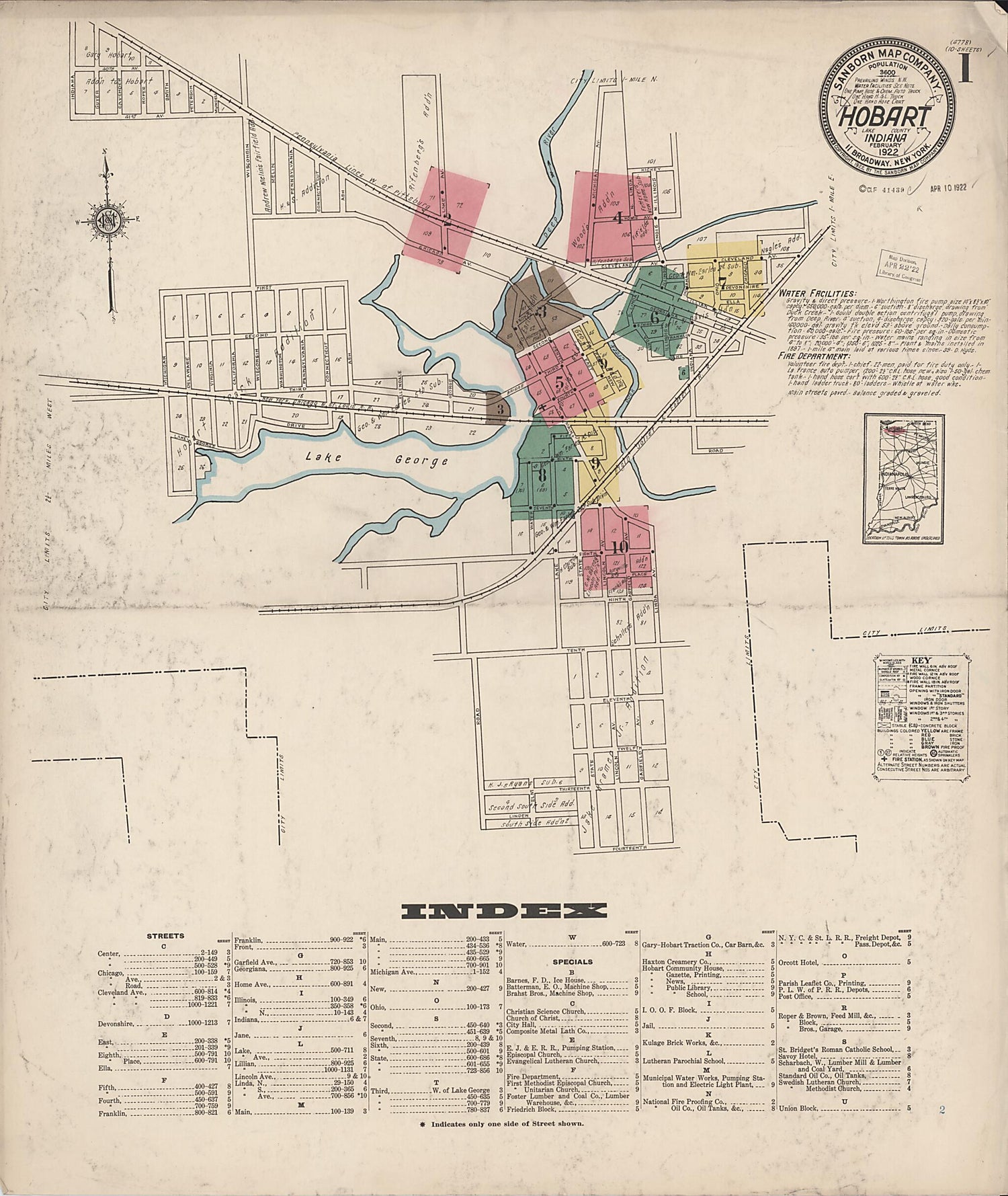 This old map of Hobart, Lake County, Indiana was created by Sanborn Map Company in 1922