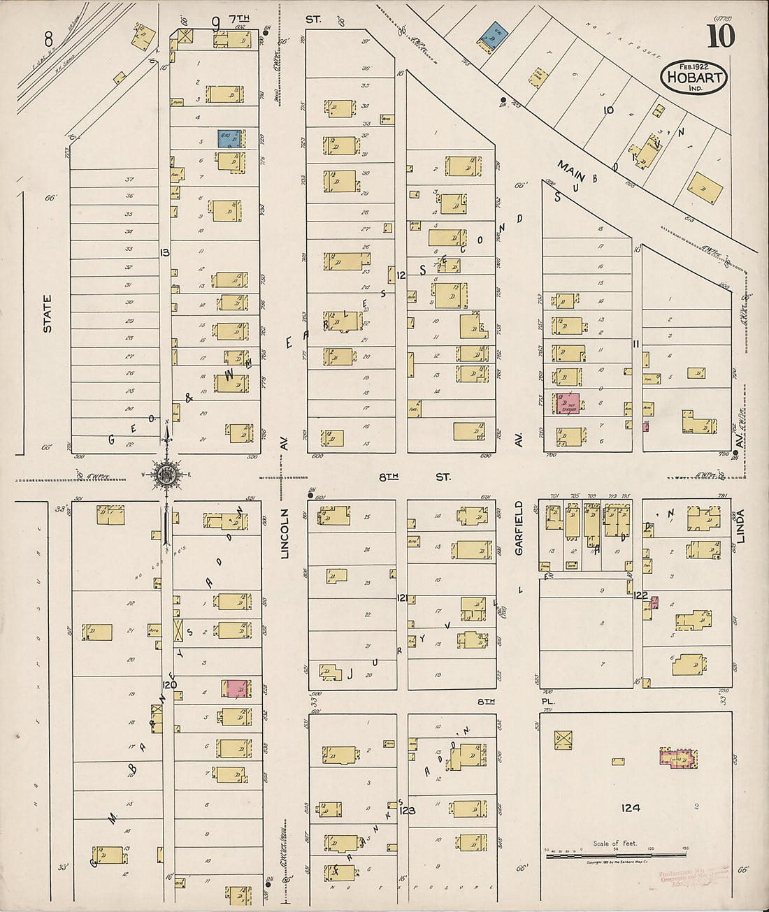 This old map of Hobart, Lake County, Indiana was created by Sanborn Map Company in 1922