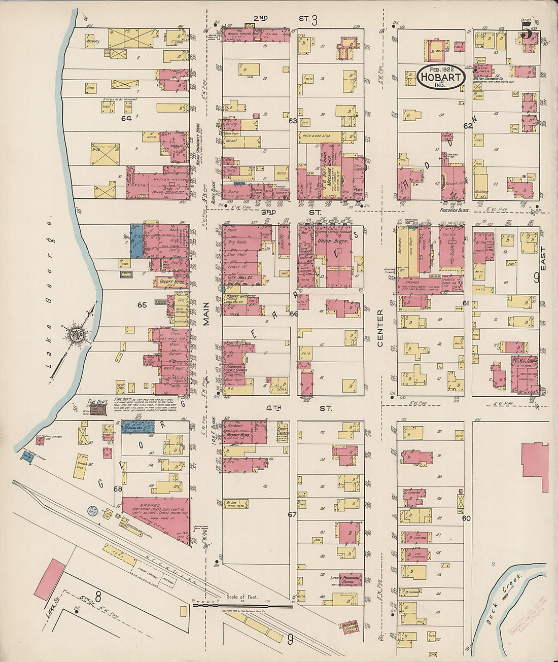 This old map of Hobart, Lake County, Indiana was created by Sanborn Map Company in 1922