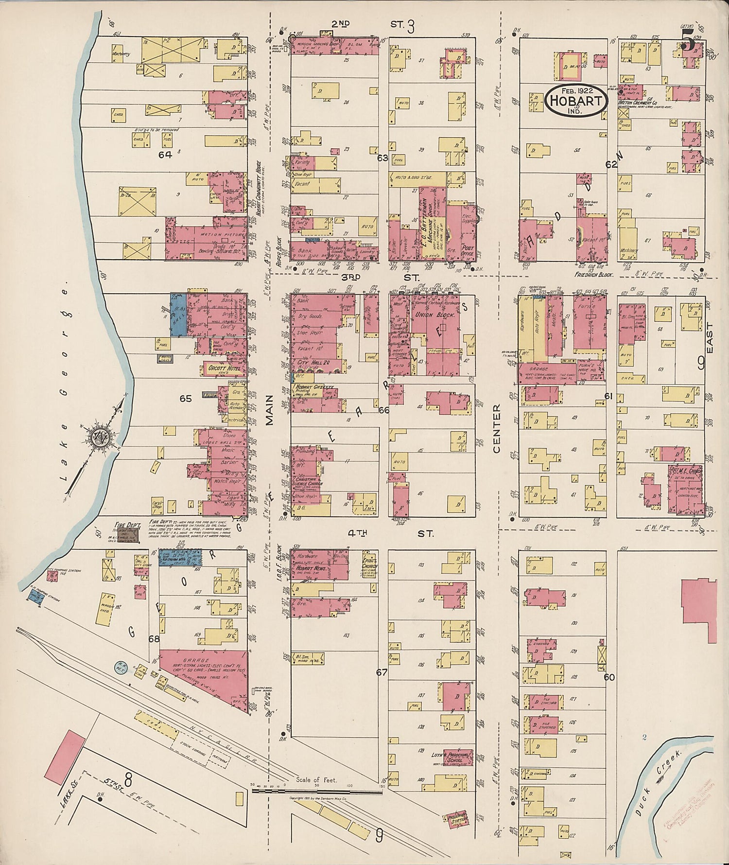 This old map of Hobart, Lake County, Indiana was created by Sanborn Map Company in 1922