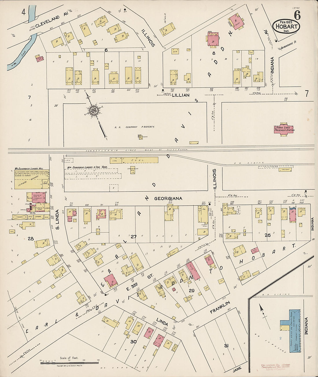 This old map of Hobart, Lake County, Indiana was created by Sanborn Map Company in 1922