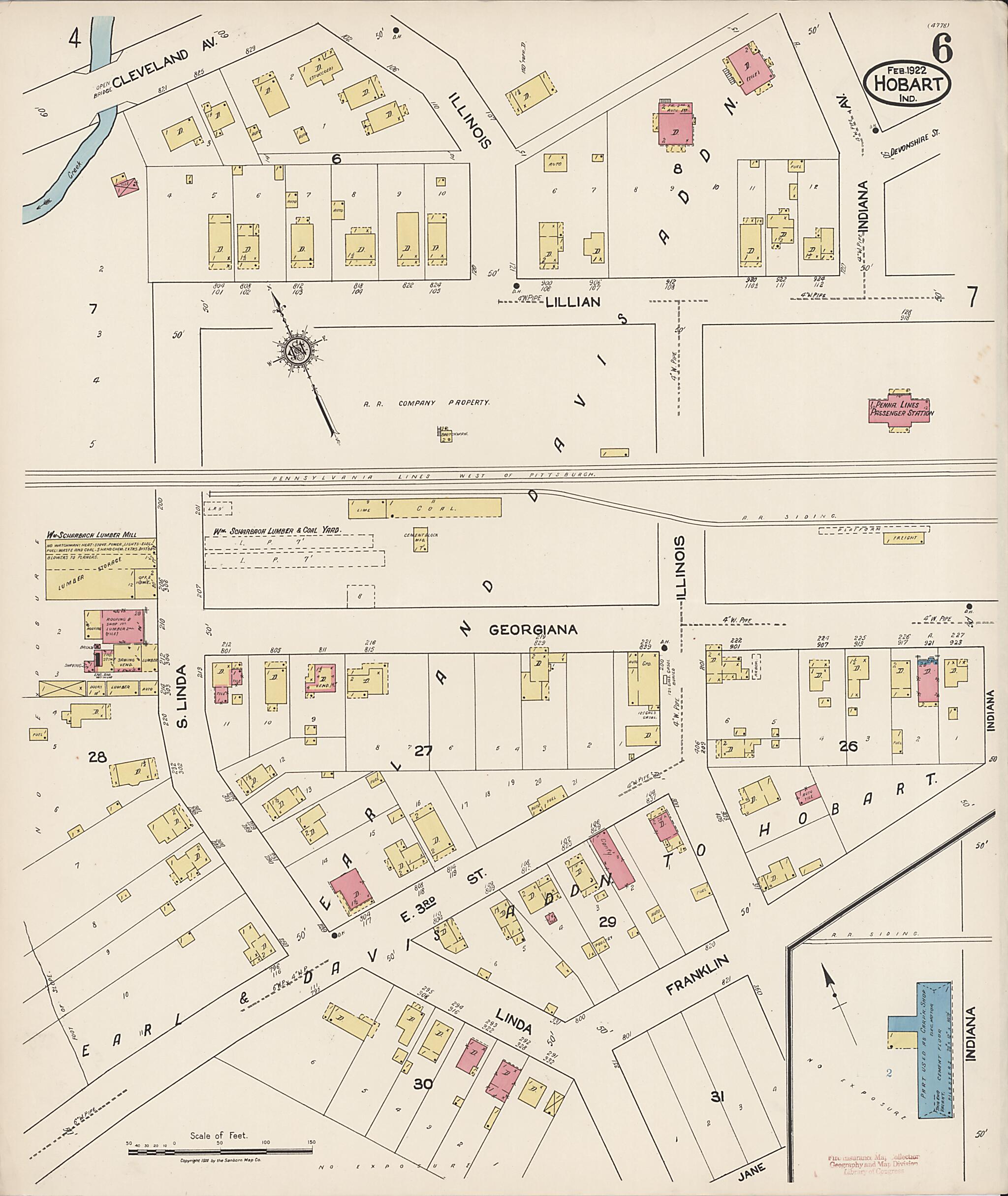 This old map of Hobart, Lake County, Indiana was created by Sanborn Map Company in 1922