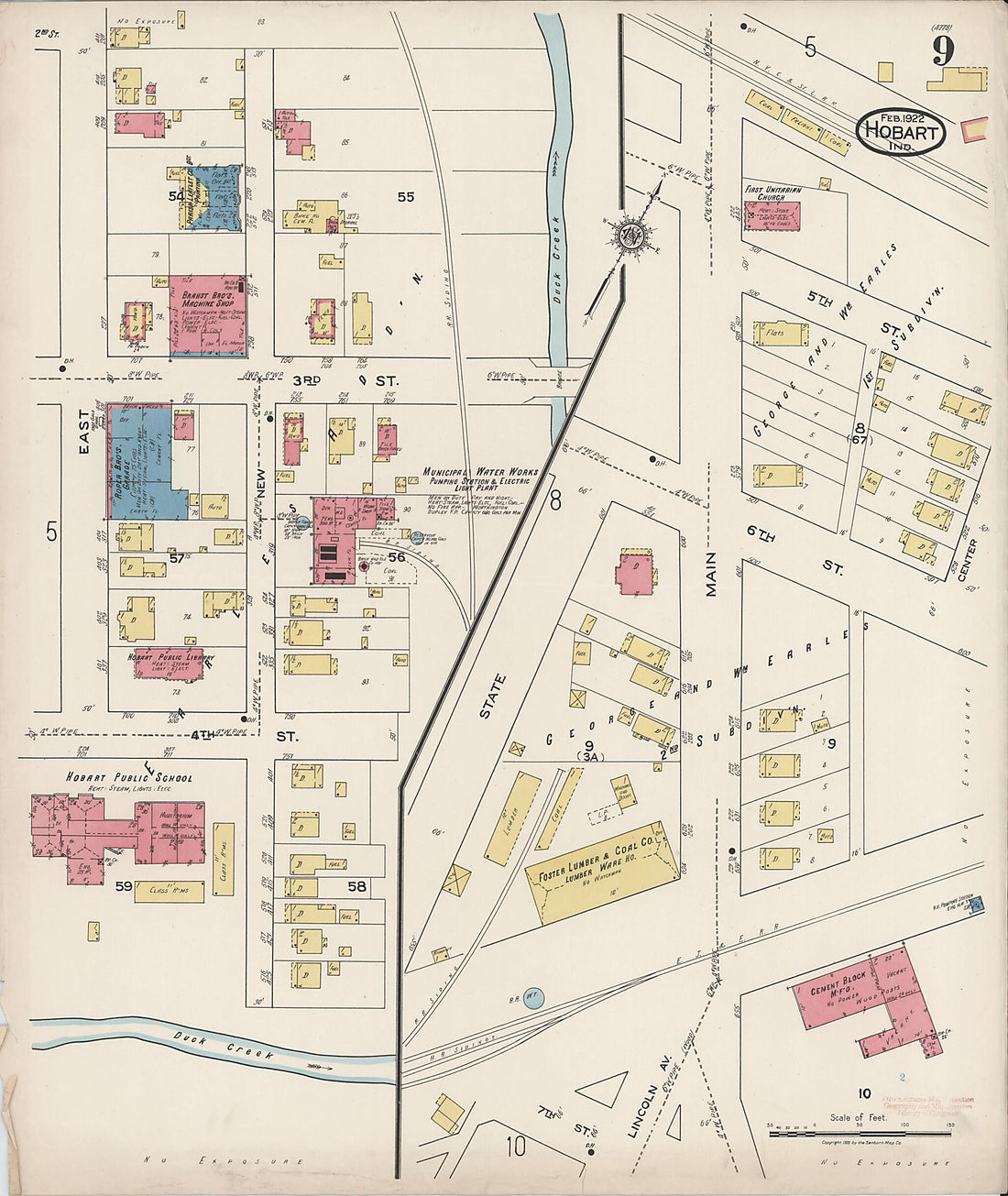 This old map of Hobart, Lake County, Indiana was created by Sanborn Map Company in 1922