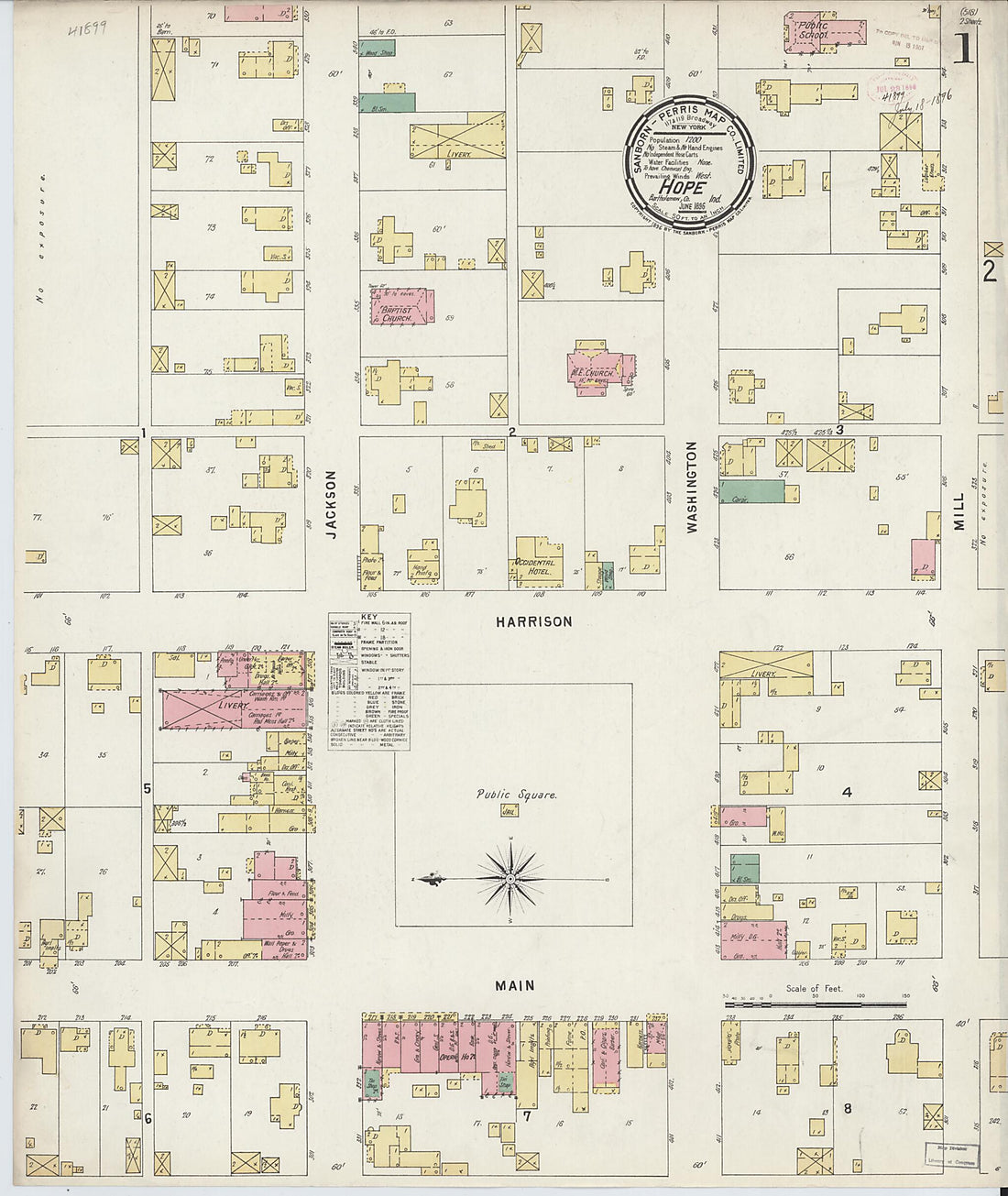 This old map of Hope, Bartholomew County, Indiana was created by Sanborn Map Company in 1896