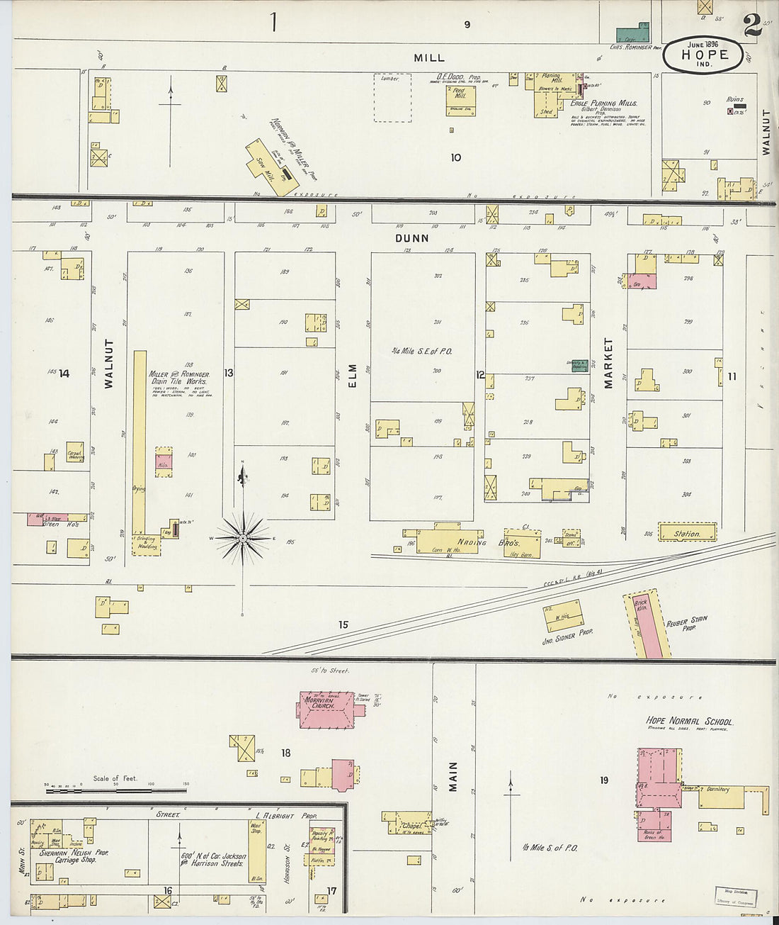 This old map of Hope, Bartholomew County, Indiana was created by Sanborn Map Company in 1896