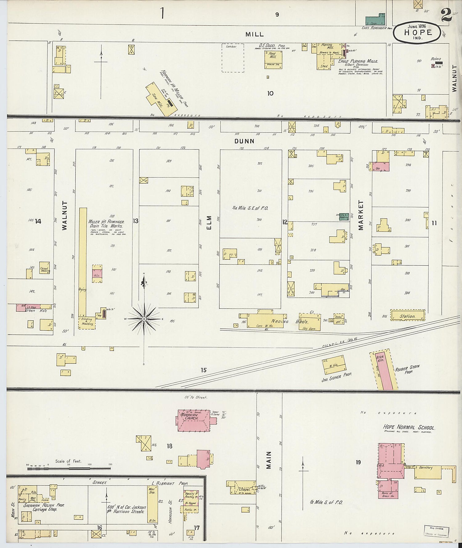 This old map of Hope, Bartholomew County, Indiana was created by Sanborn Map Company in 1896