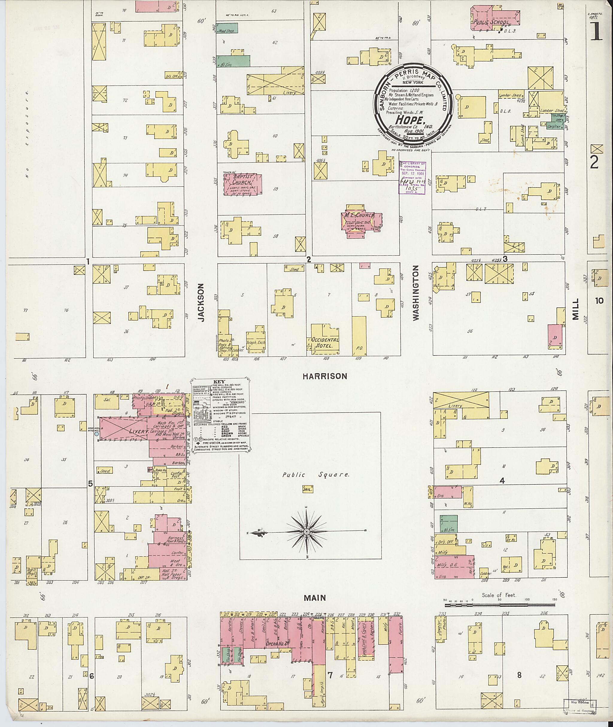 This old map of Hope, Bartholomew County, Indiana was created by Sanborn Map Company in 1901