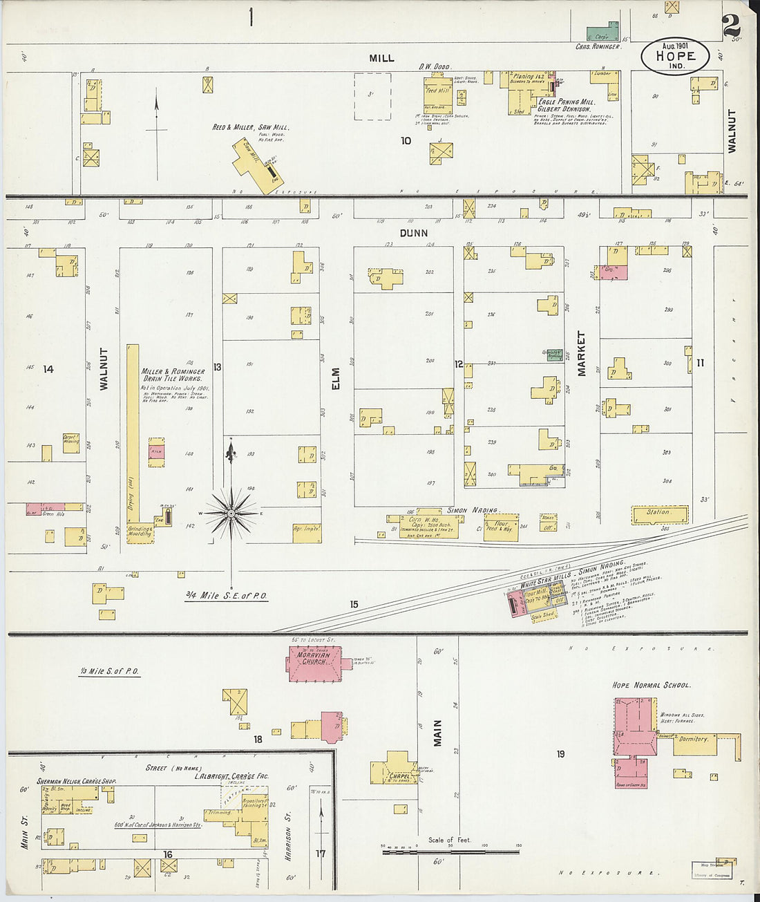 This old map of Hope, Bartholomew County, Indiana was created by Sanborn Map Company in 1901