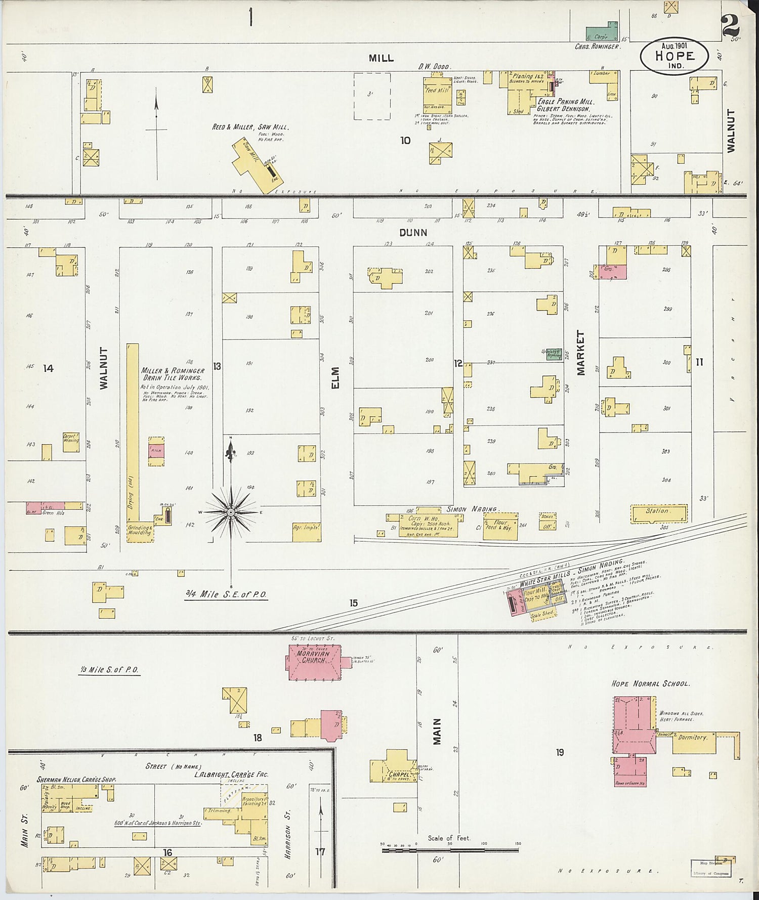 This old map of Hope, Bartholomew County, Indiana was created by Sanborn Map Company in 1901