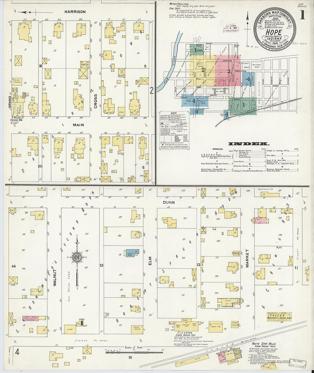 This old map of Hope, Bartholomew County, Indiana was created by Sanborn Map Company in 1910