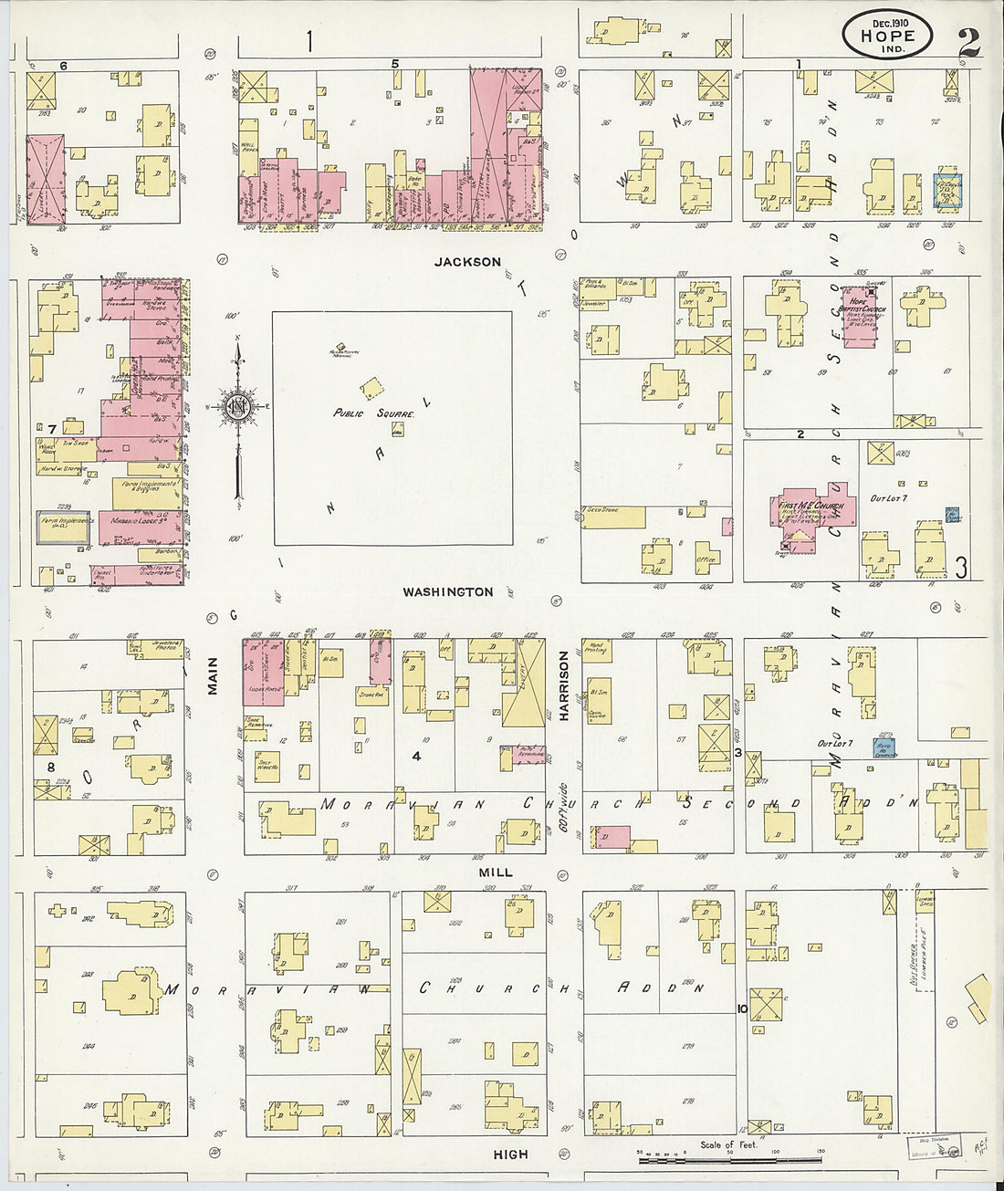 This old map of Hope, Bartholomew County, Indiana was created by Sanborn Map Company in 1910