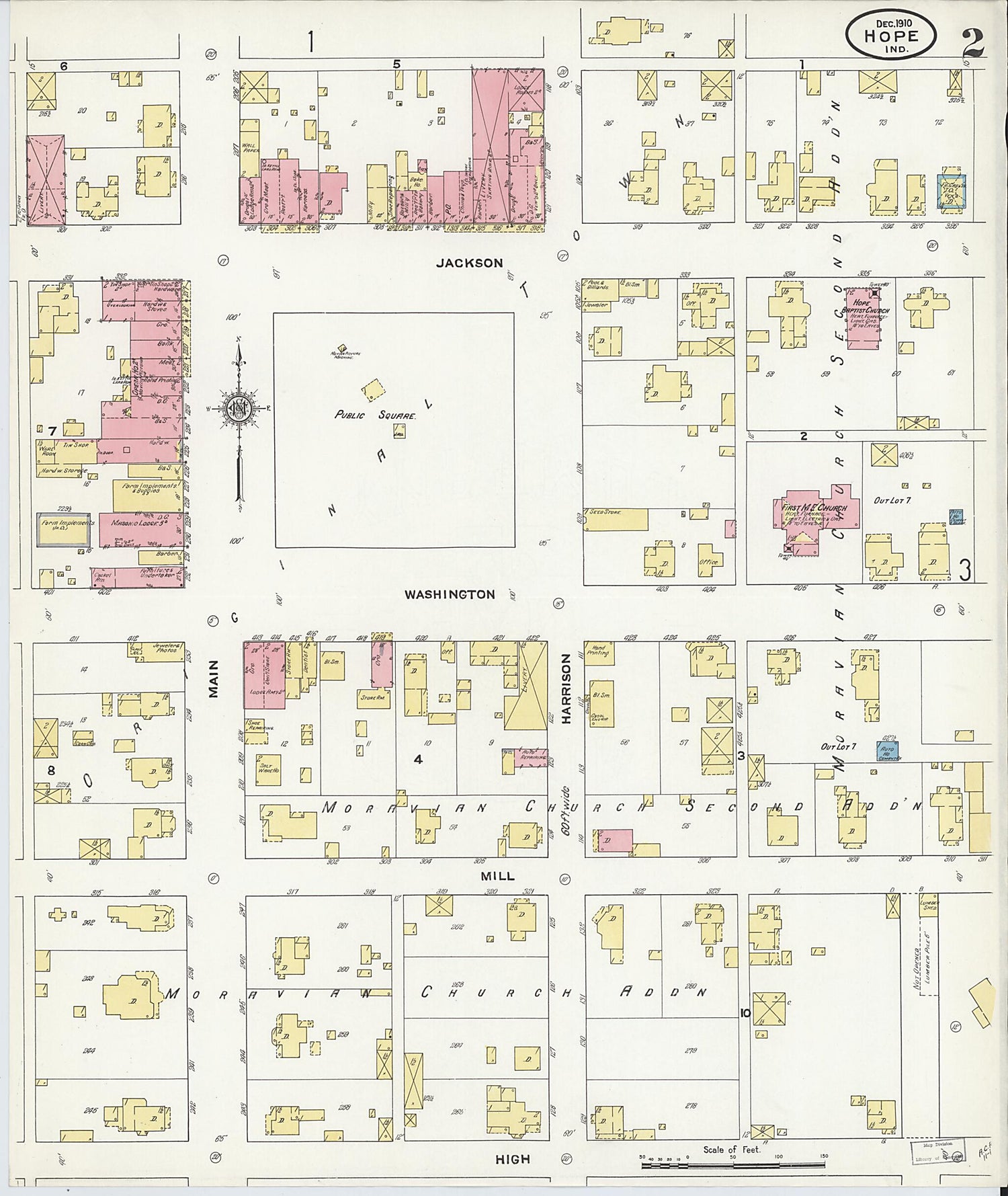 This old map of Hope, Bartholomew County, Indiana was created by Sanborn Map Company in 1910