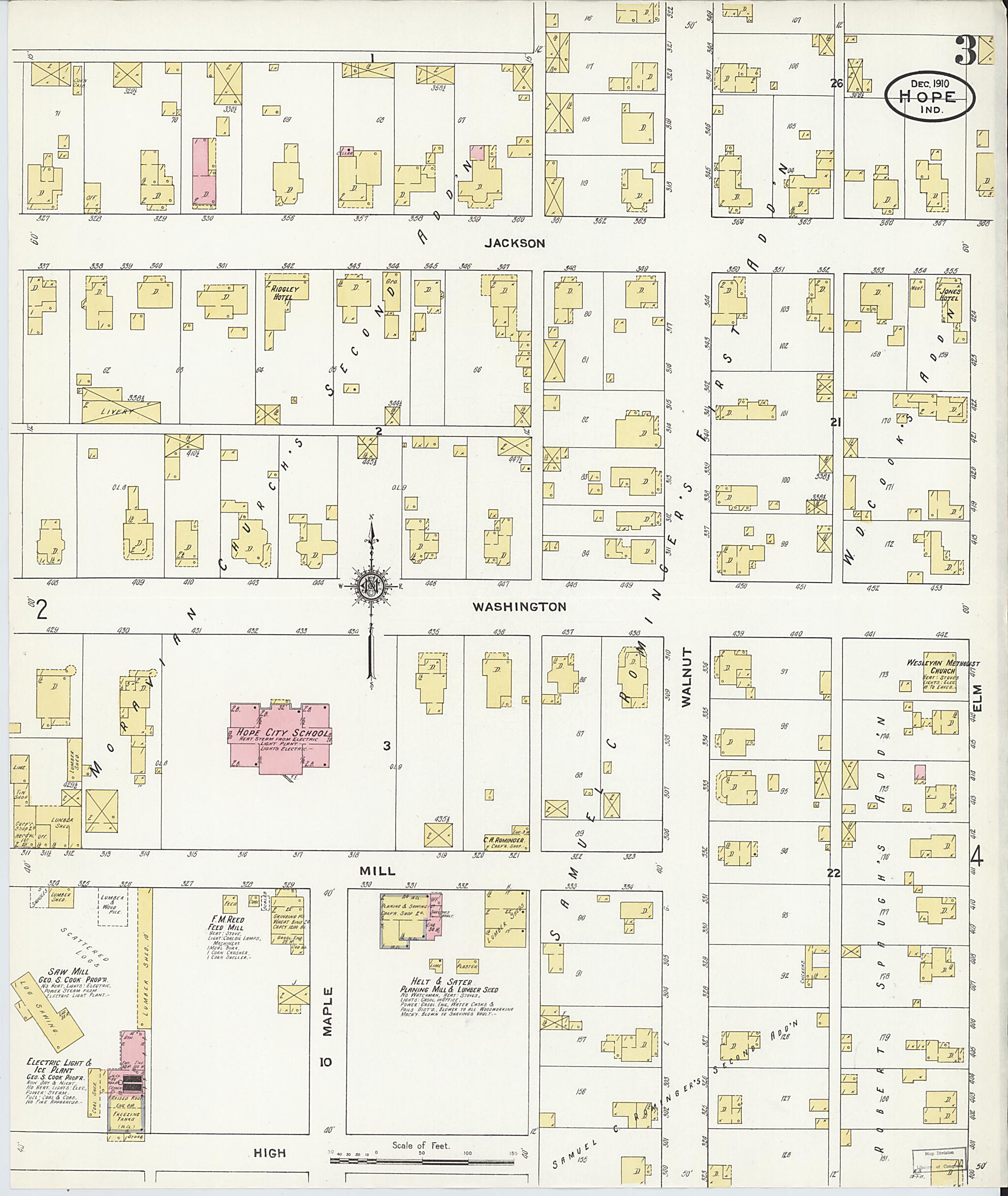 This old map of Hope, Bartholomew County, Indiana was created by Sanborn Map Company in 1910