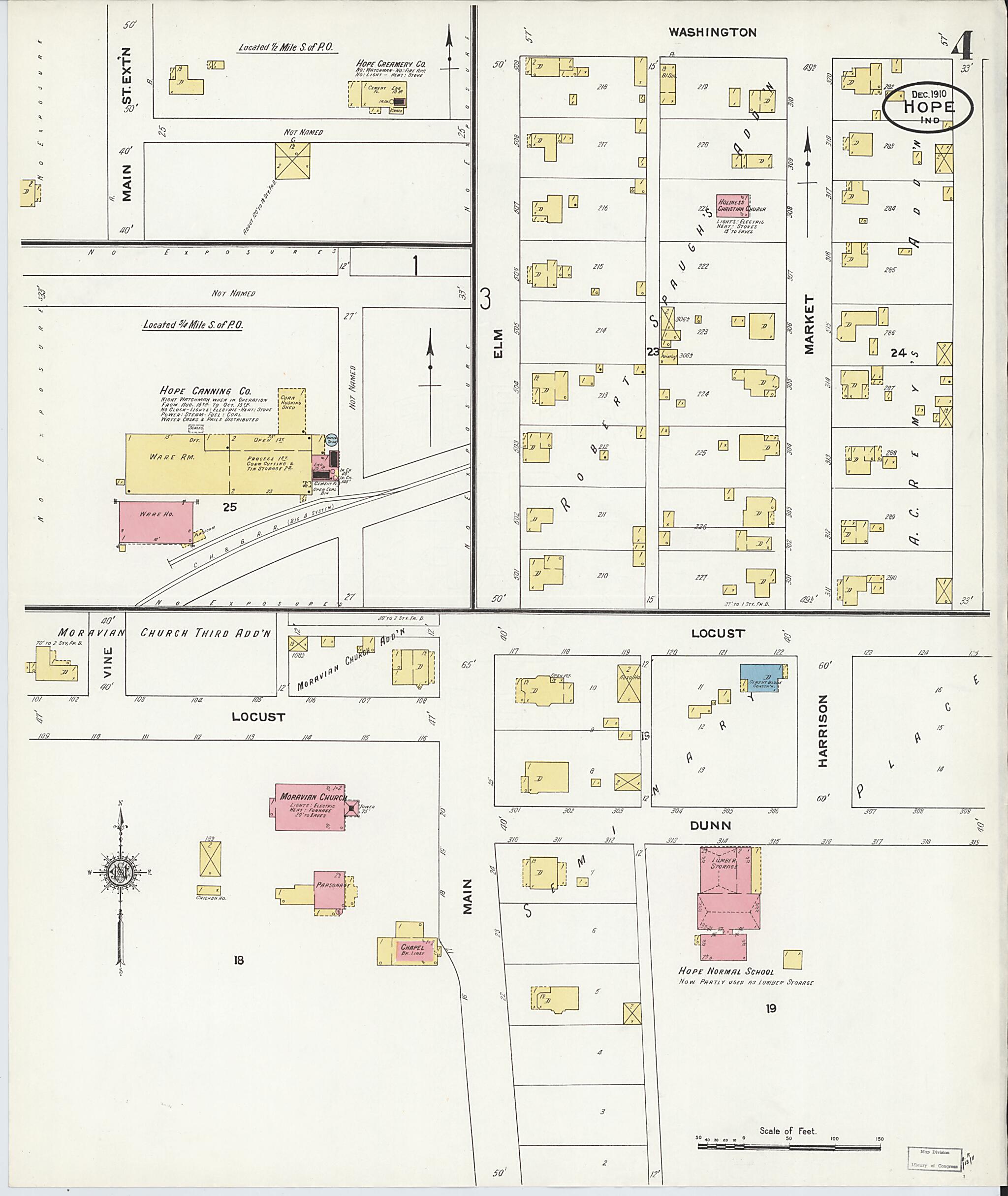 This old map of Hope, Bartholomew County, Indiana was created by Sanborn Map Company in 1910