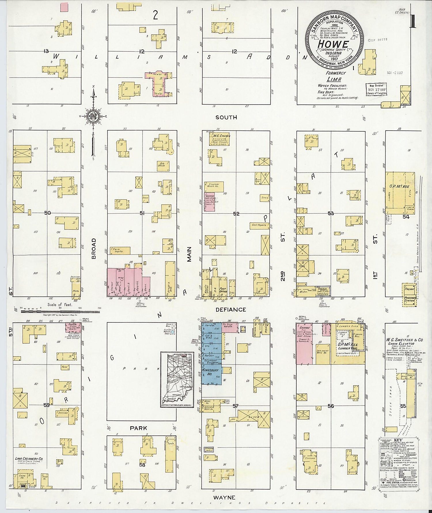 This old map of Howe, Lagrange County, Indiana was created by Sanborn Map Company in 1917