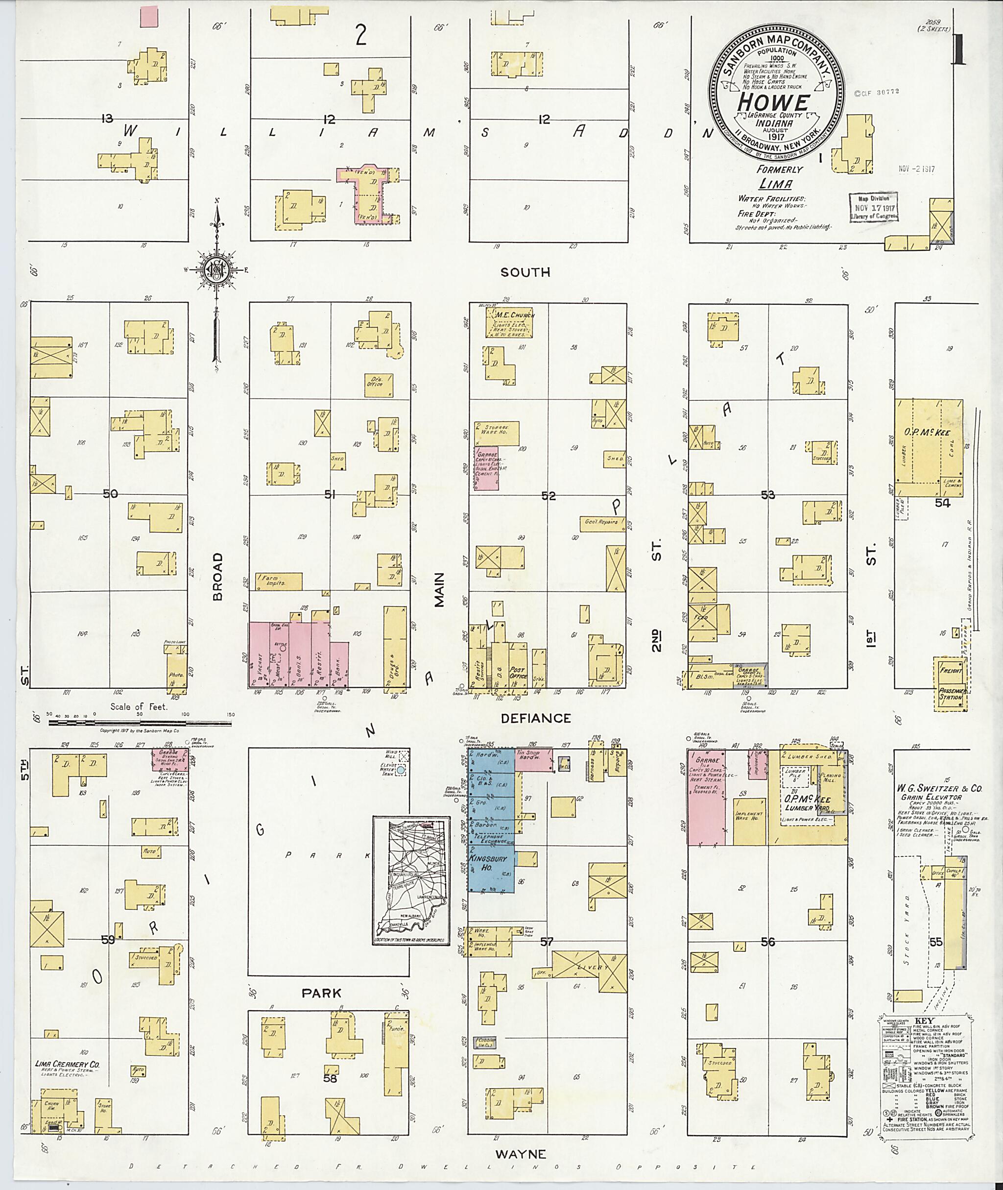 This old map of Howe, Lagrange County, Indiana was created by Sanborn Map Company in 1917