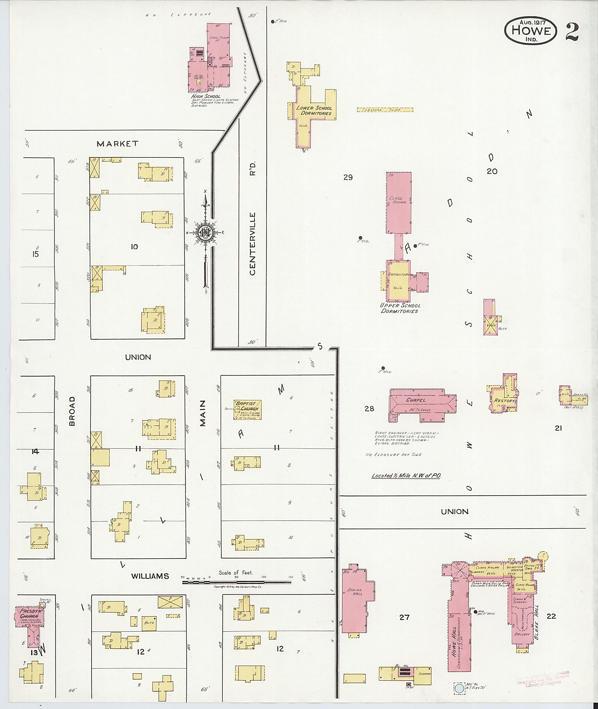 This old map of Howe, Lagrange County, Indiana was created by Sanborn Map Company in 1917