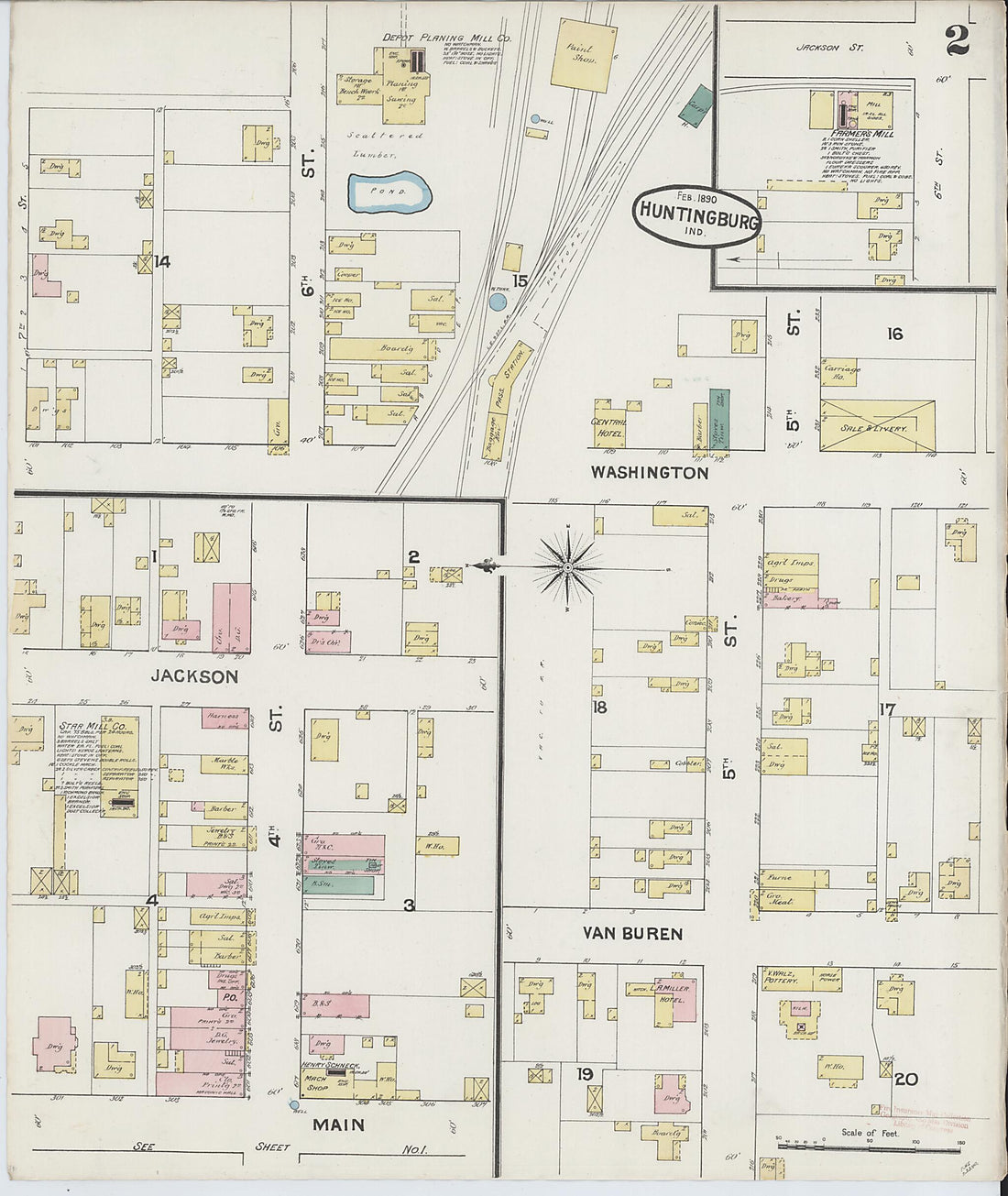 This old map of Huntingburg, Dubois County, Indiana was created by Sanborn Map Company in 1890