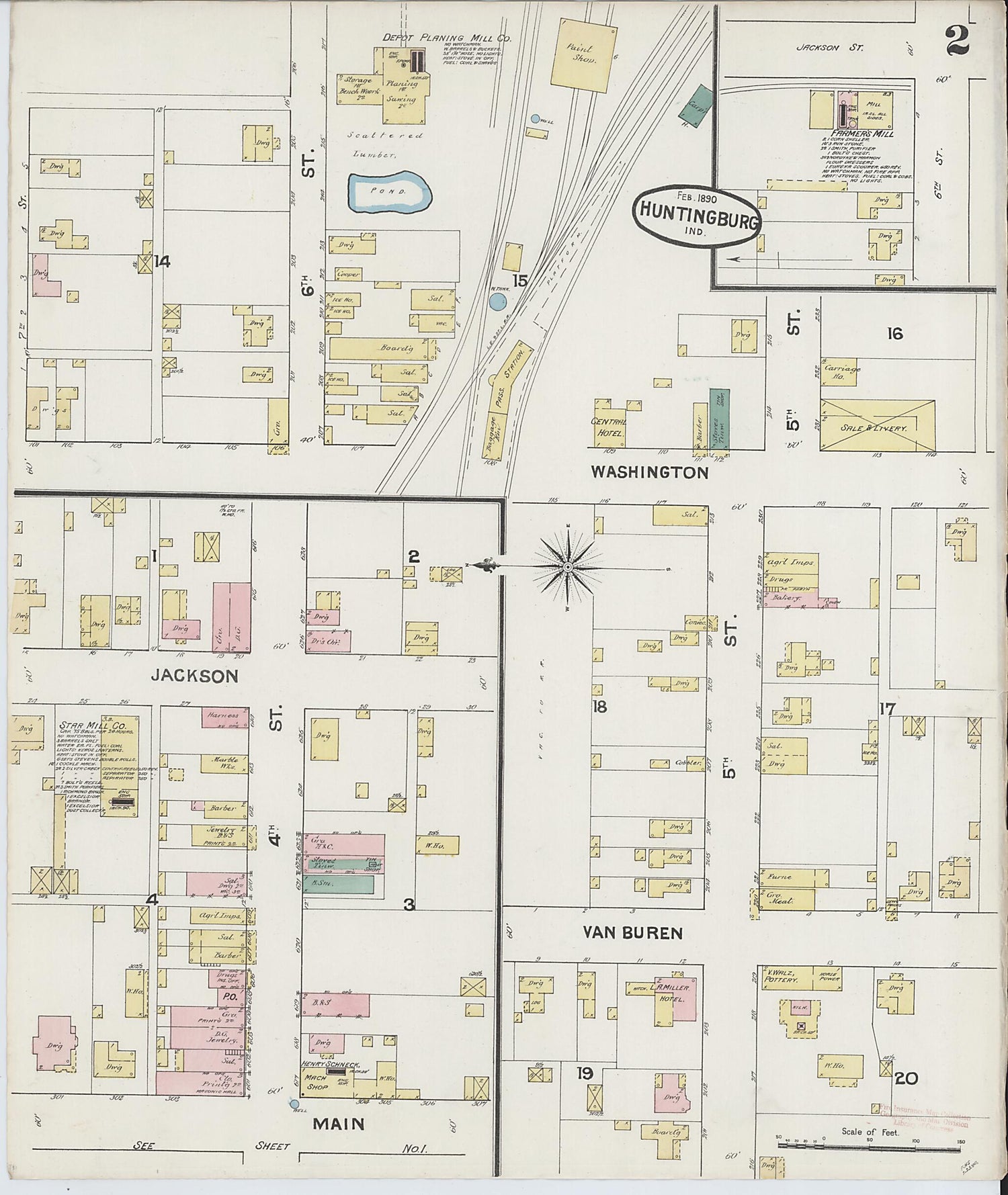 This old map of Huntingburg, Dubois County, Indiana was created by Sanborn Map Company in 1890