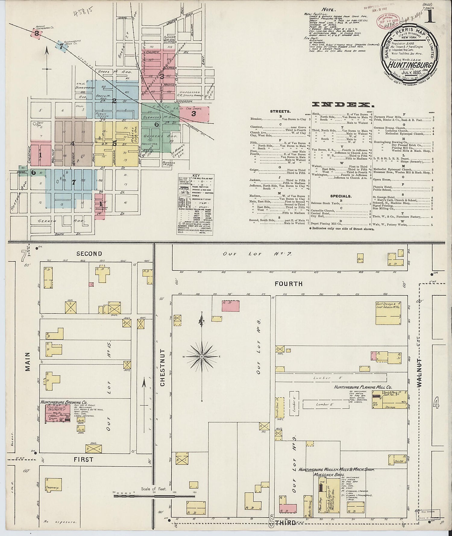 This old map of Huntingburg, Dubois County, Indiana was created by Sanborn Map Company in 1895