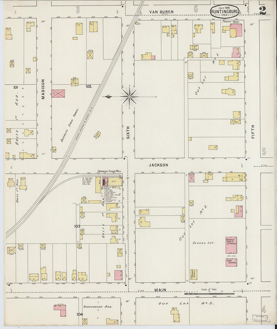 This old map of Huntingburg, Dubois County, Indiana was created by Sanborn Map Company in 1895