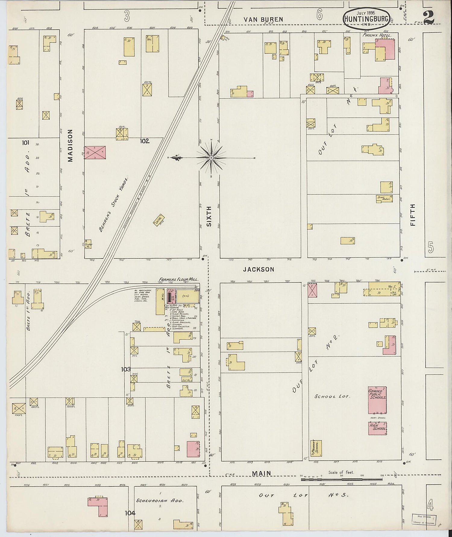 This old map of Huntingburg, Dubois County, Indiana was created by Sanborn Map Company in 1895