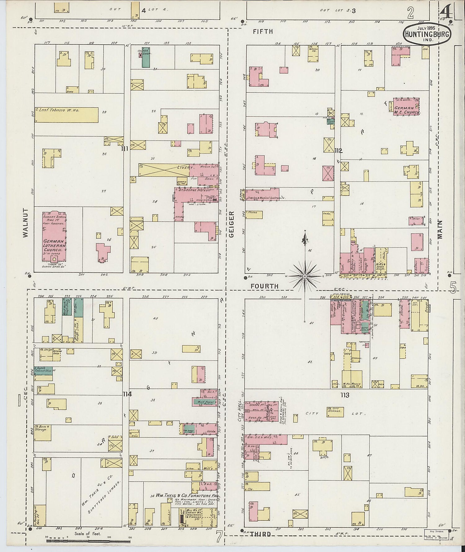 This old map of Huntingburg, Dubois County, Indiana was created by Sanborn Map Company in 1895