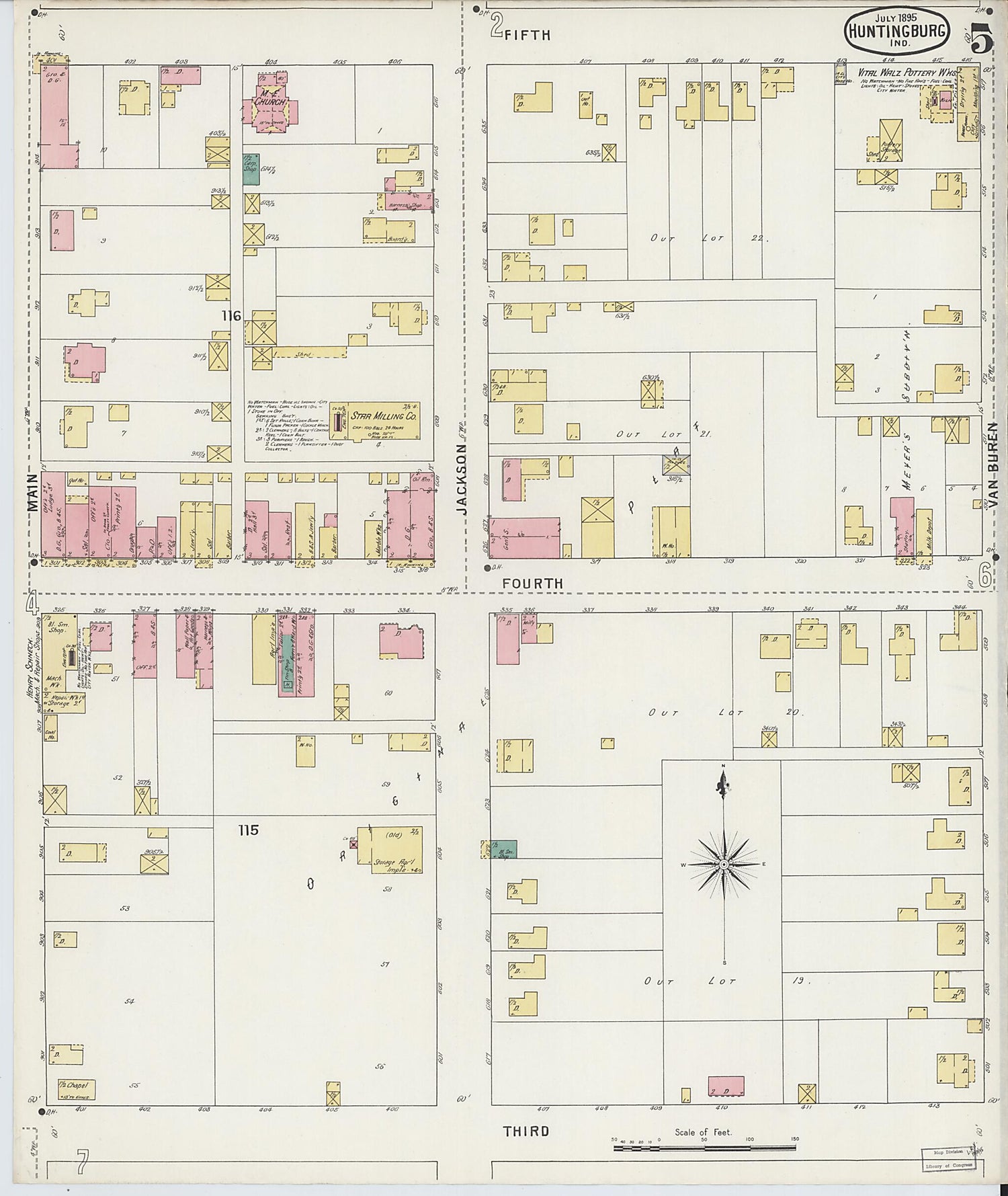 This old map of Huntingburg, Dubois County, Indiana was created by Sanborn Map Company in 1895