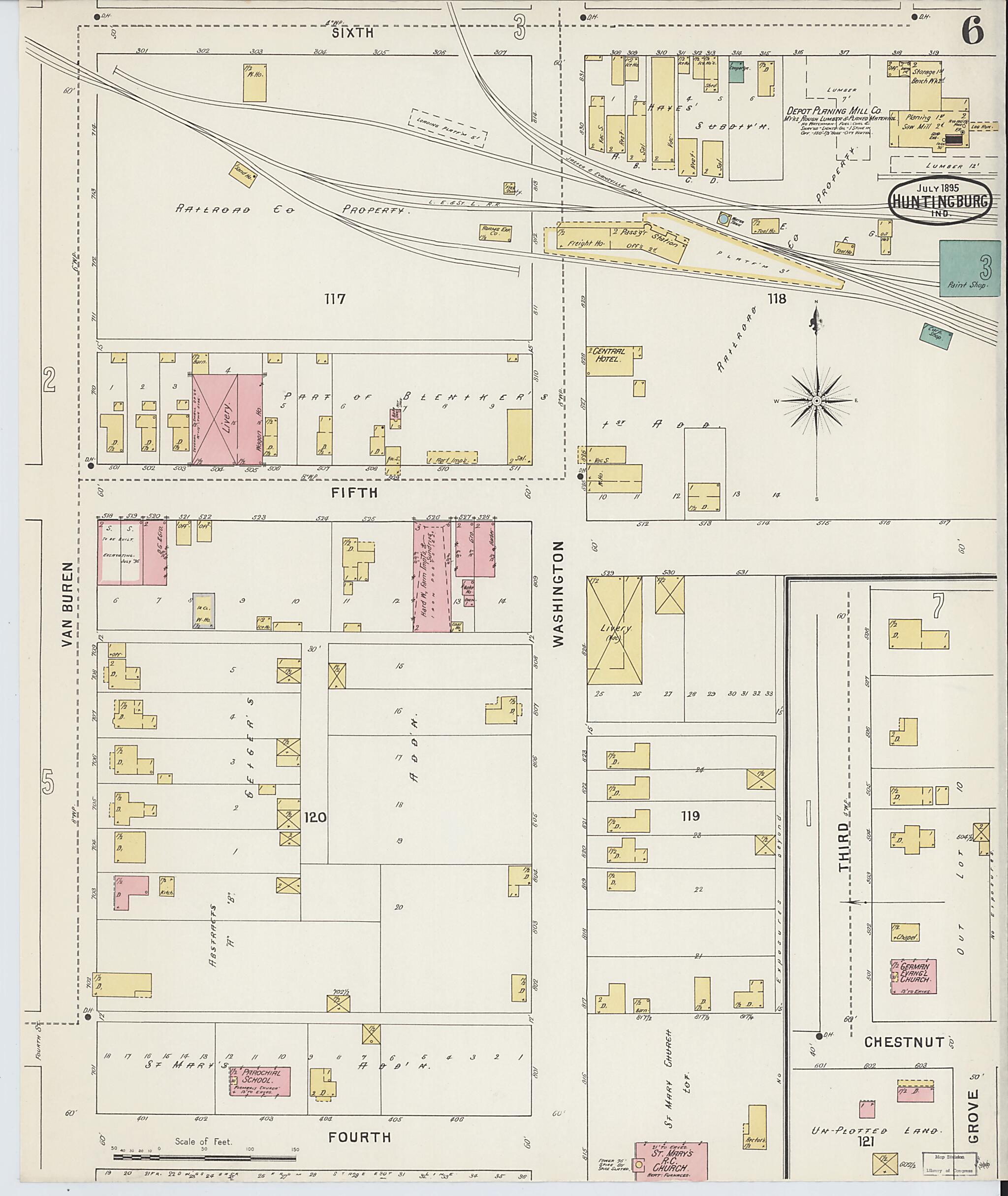 This old map of Huntingburg, Dubois County, Indiana was created by Sanborn Map Company in 1895