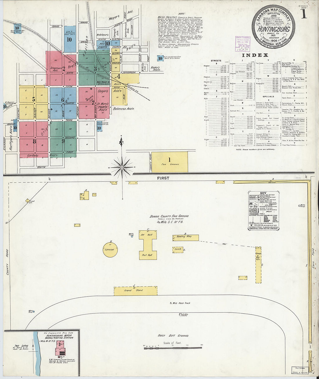 This old map of Huntingburg, Dubois County, Indiana was created by Sanborn Map Company in 1906