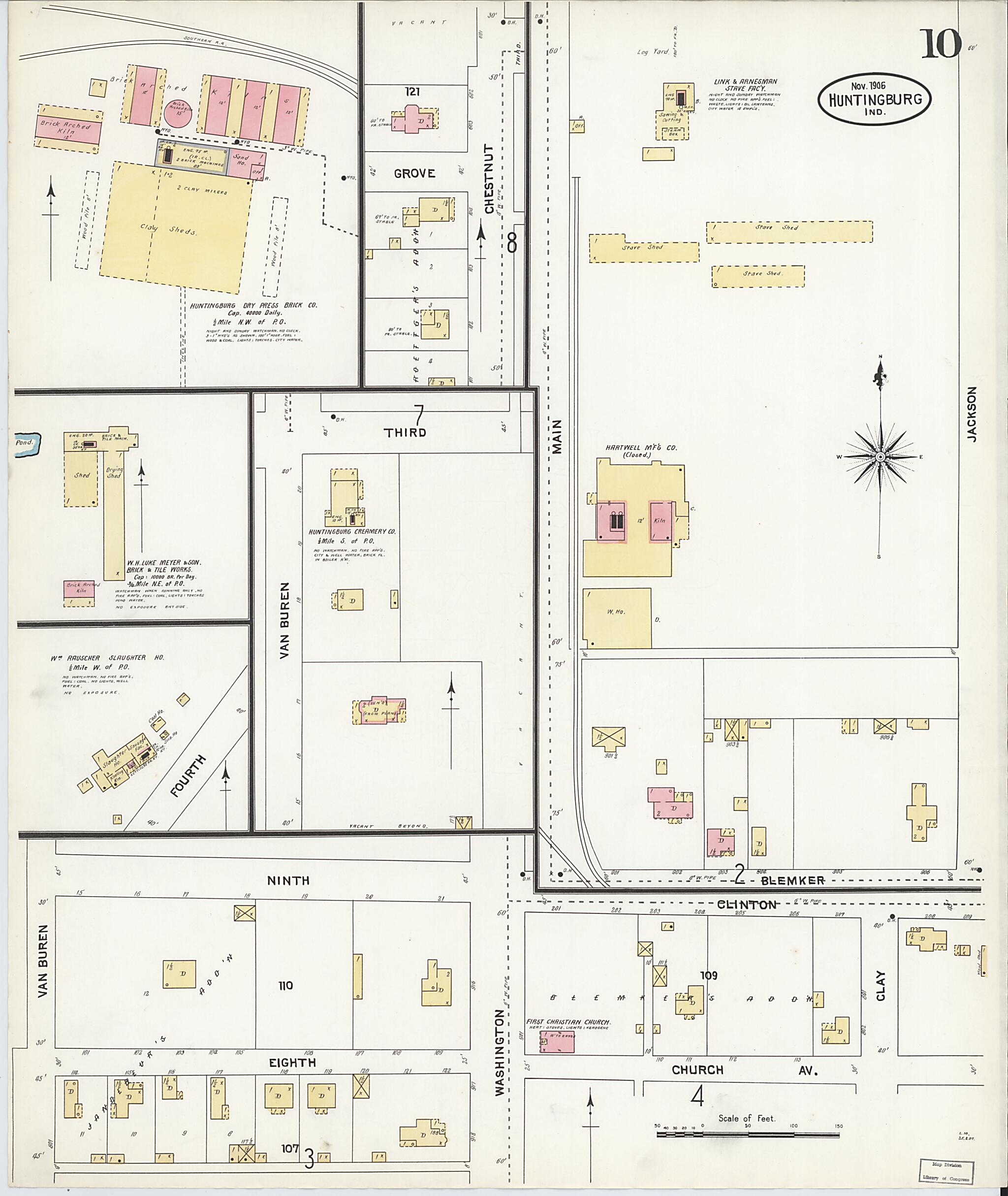 This old map of Huntingburg, Dubois County, Indiana was created by Sanborn Map Company in 1906