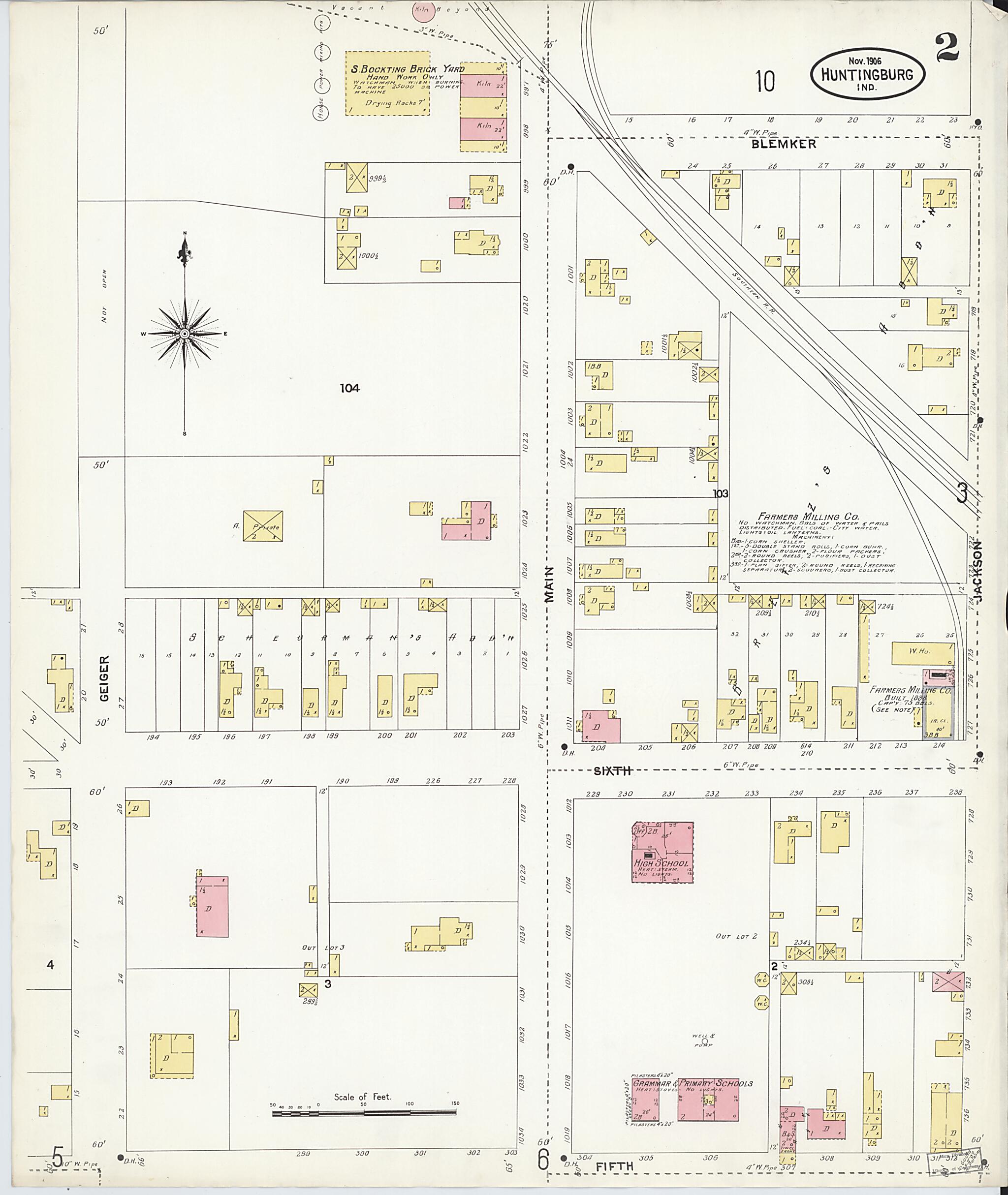 This old map of Huntingburg, Dubois County, Indiana was created by Sanborn Map Company in 1906