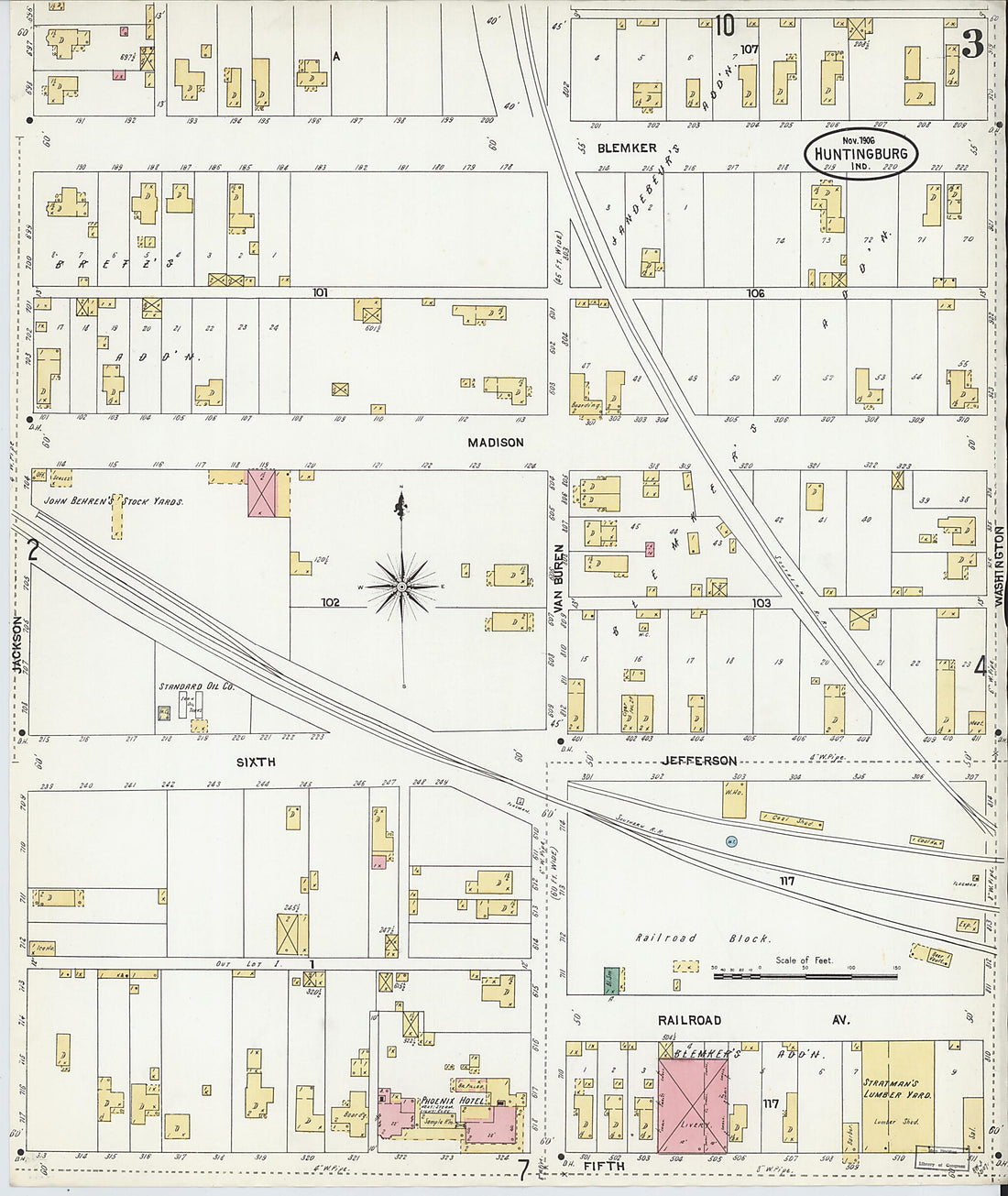 This old map of Huntingburg, Dubois County, Indiana was created by Sanborn Map Company in 1906