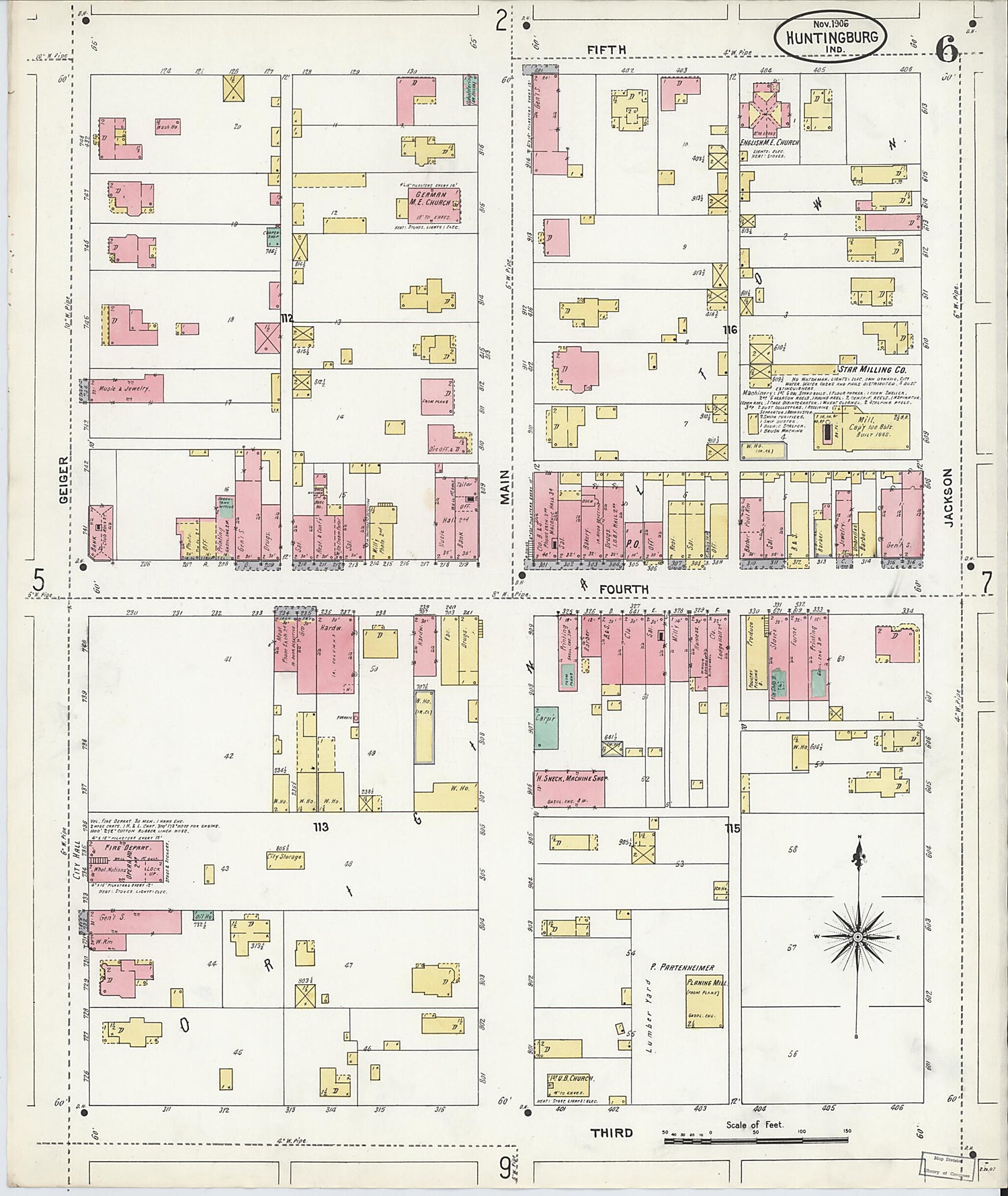 This old map of Huntingburg, Dubois County, Indiana was created by Sanborn Map Company in 1906