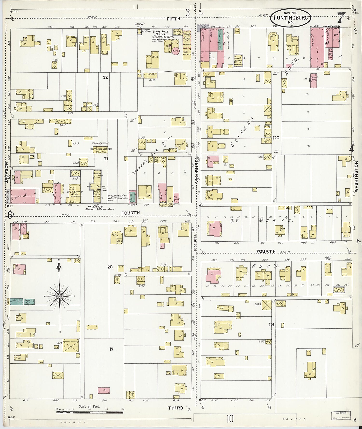 This old map of Huntingburg, Dubois County, Indiana was created by Sanborn Map Company in 1906