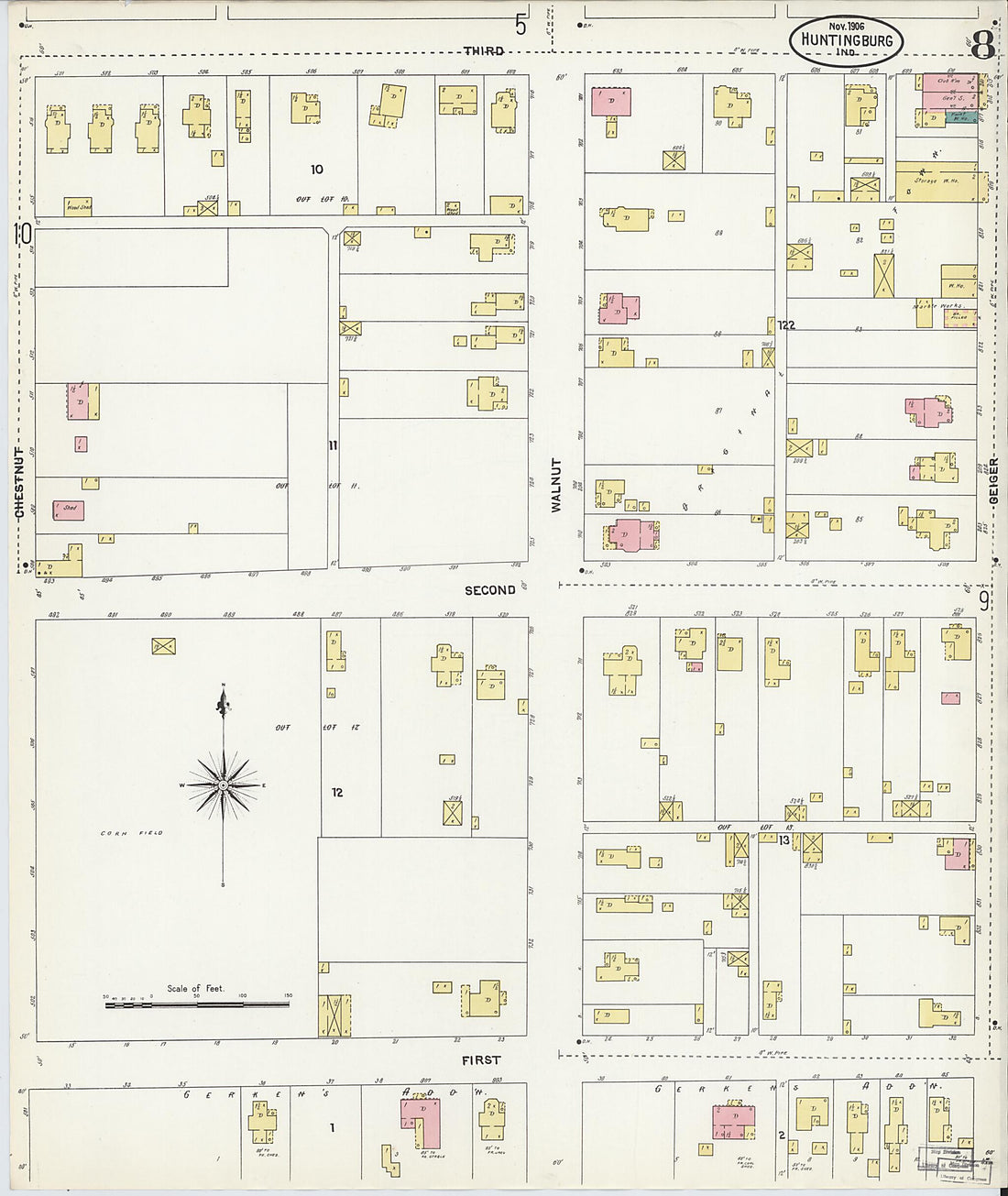 This old map of Huntingburg, Dubois County, Indiana was created by Sanborn Map Company in 1906