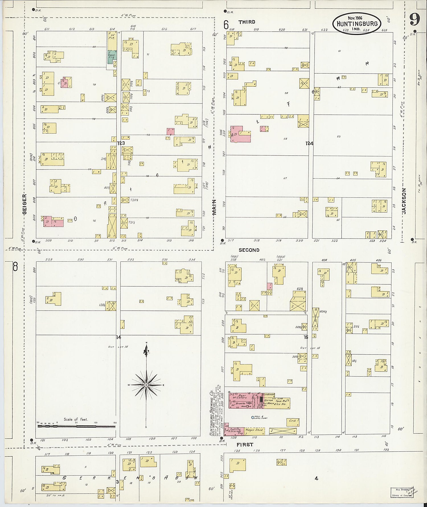 This old map of Huntingburg, Dubois County, Indiana was created by Sanborn Map Company in 1906