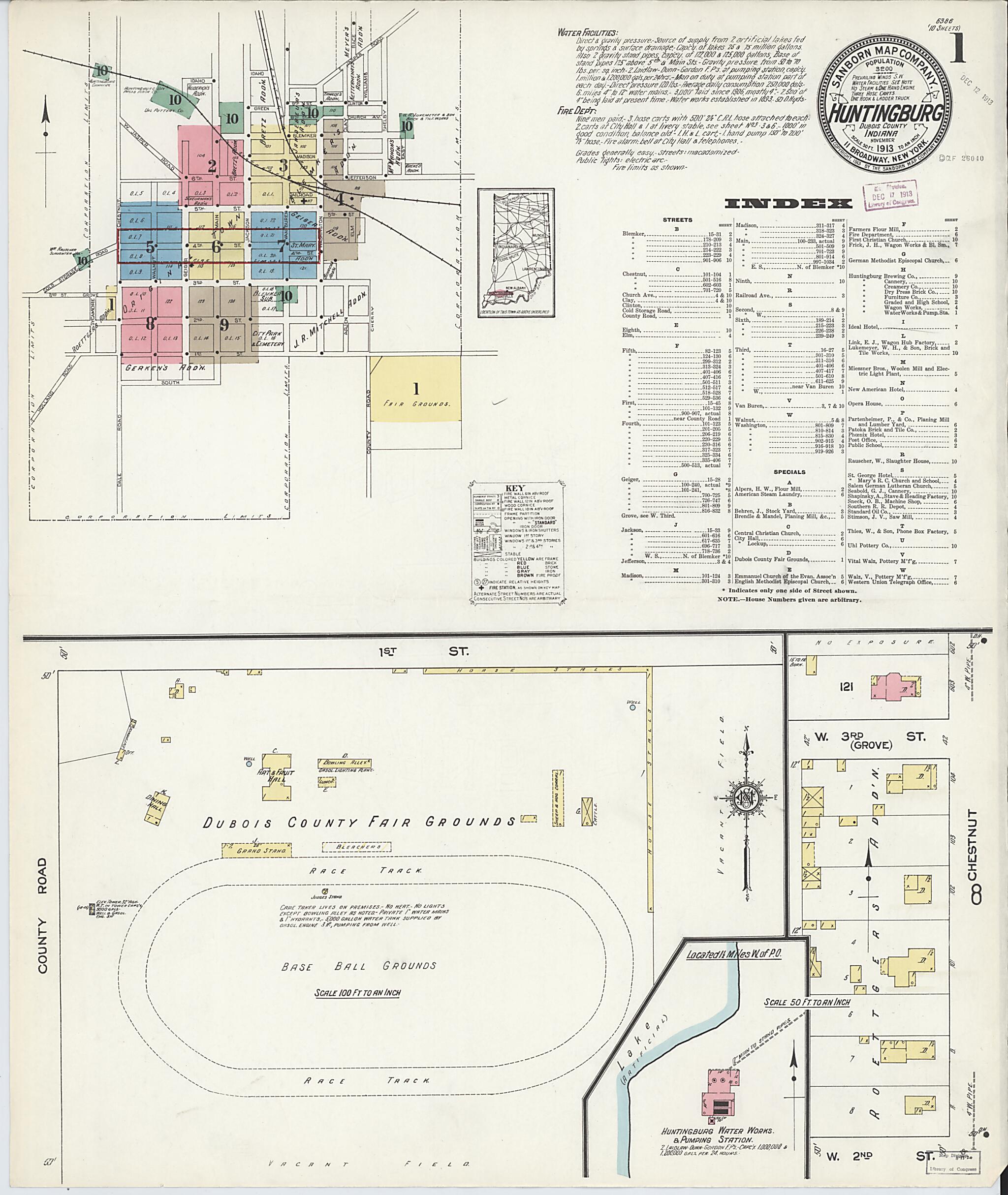 This old map of Huntingburg, Dubois County, Indiana was created by Sanborn Map Company in 1913