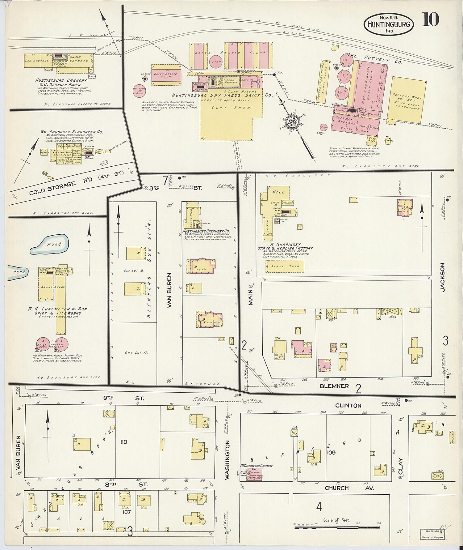 This old map of Huntingburg, Dubois County, Indiana was created by Sanborn Map Company in 1913