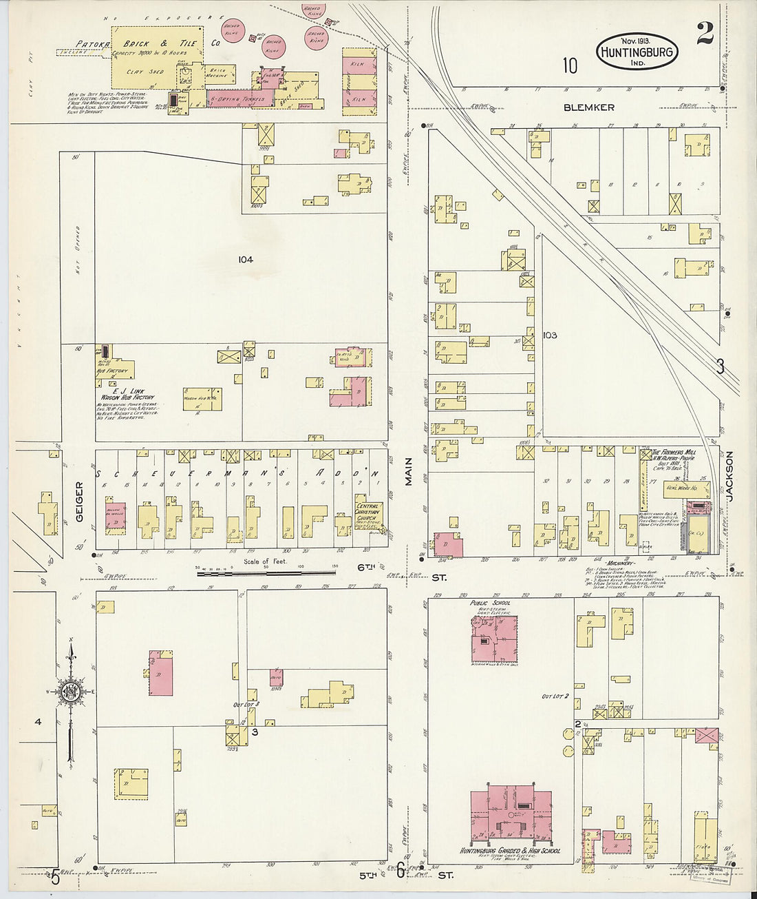 This old map of Huntingburg, Dubois County, Indiana was created by Sanborn Map Company in 1913