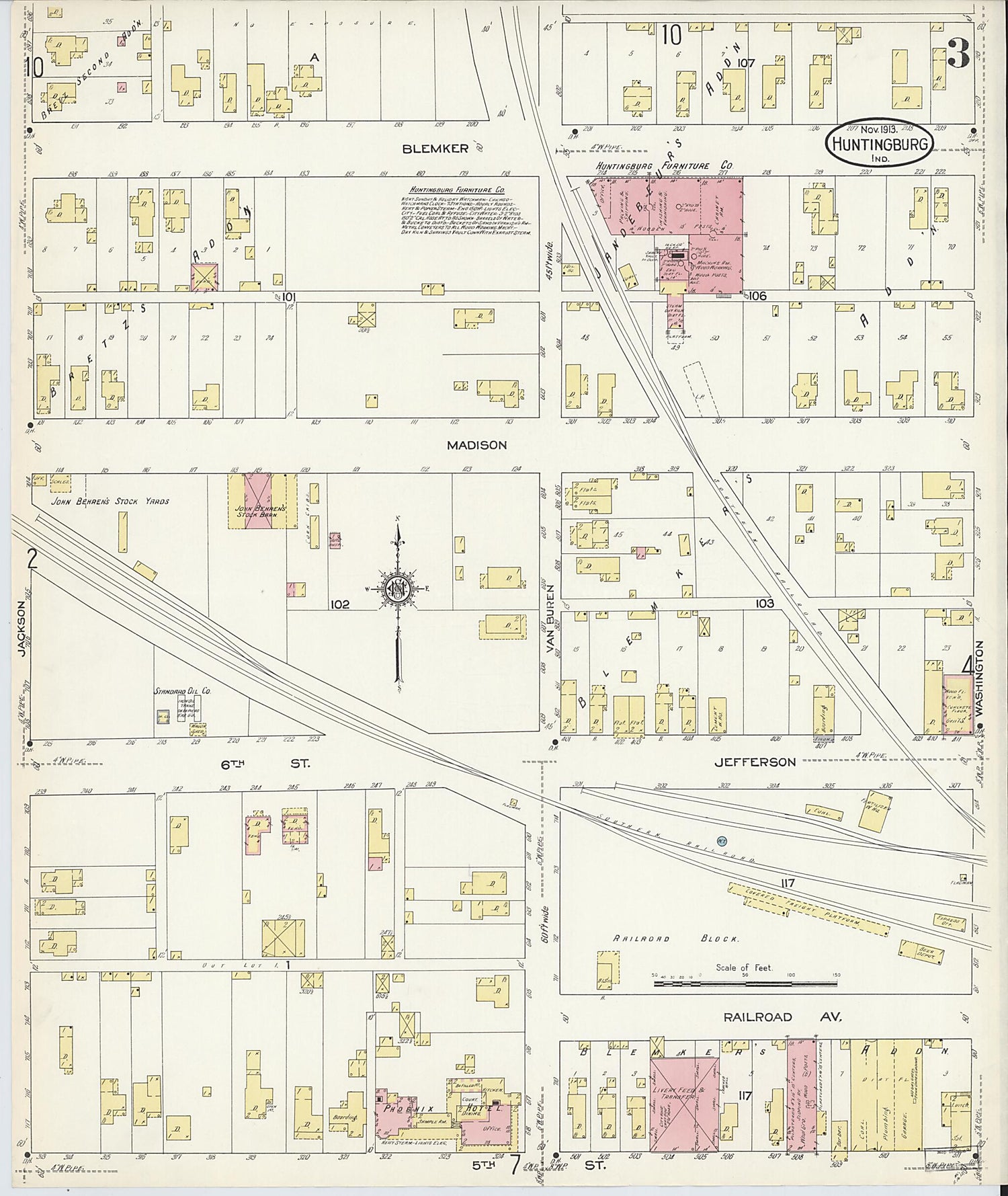 This old map of Huntingburg, Dubois County, Indiana was created by Sanborn Map Company in 1913