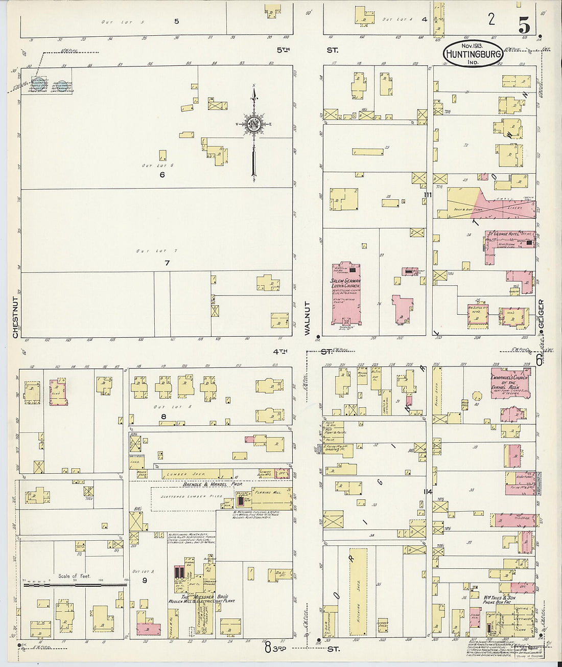 This old map of Huntingburg, Dubois County, Indiana was created by Sanborn Map Company in 1913