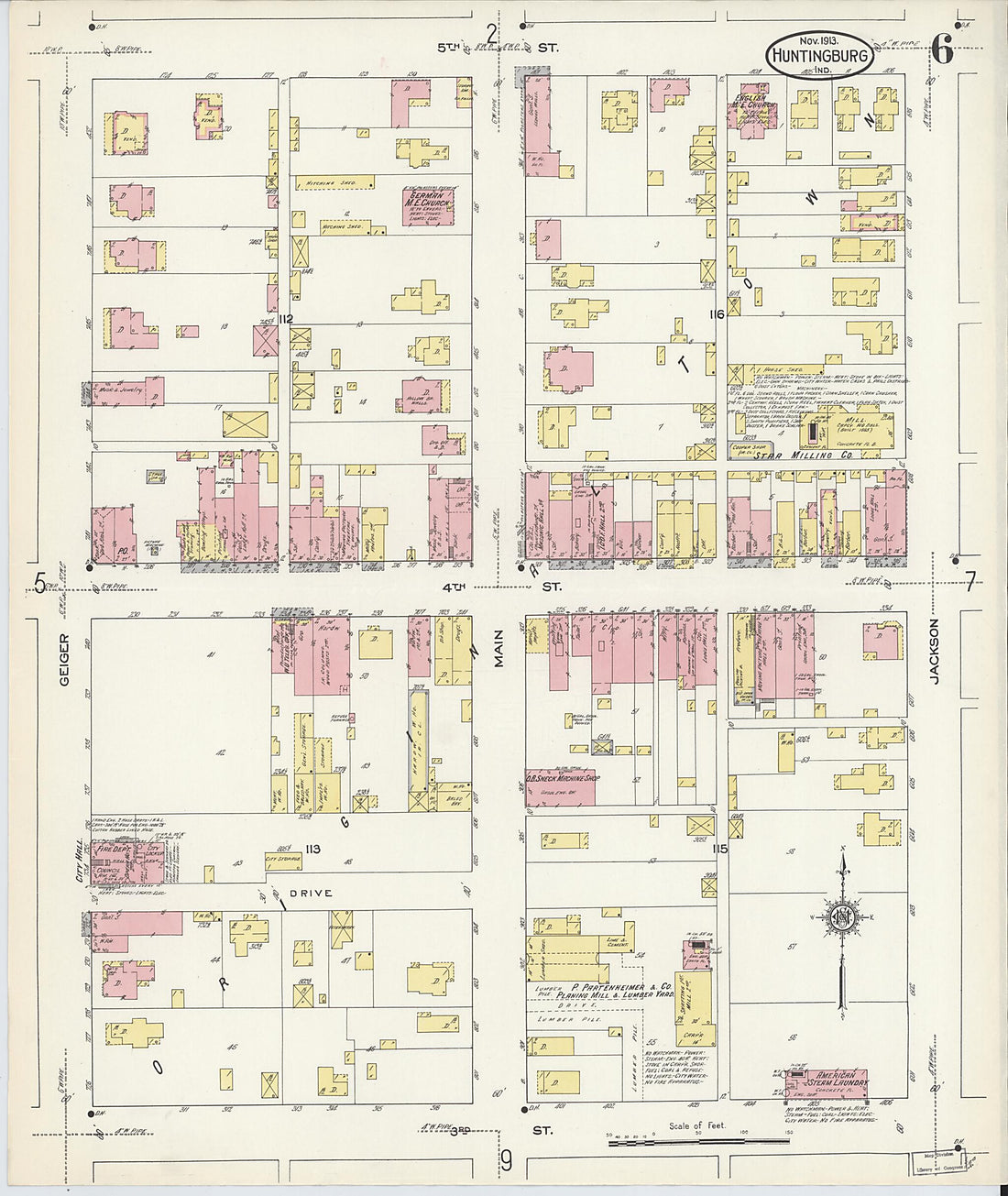 This old map of Huntingburg, Dubois County, Indiana was created by Sanborn Map Company in 1913