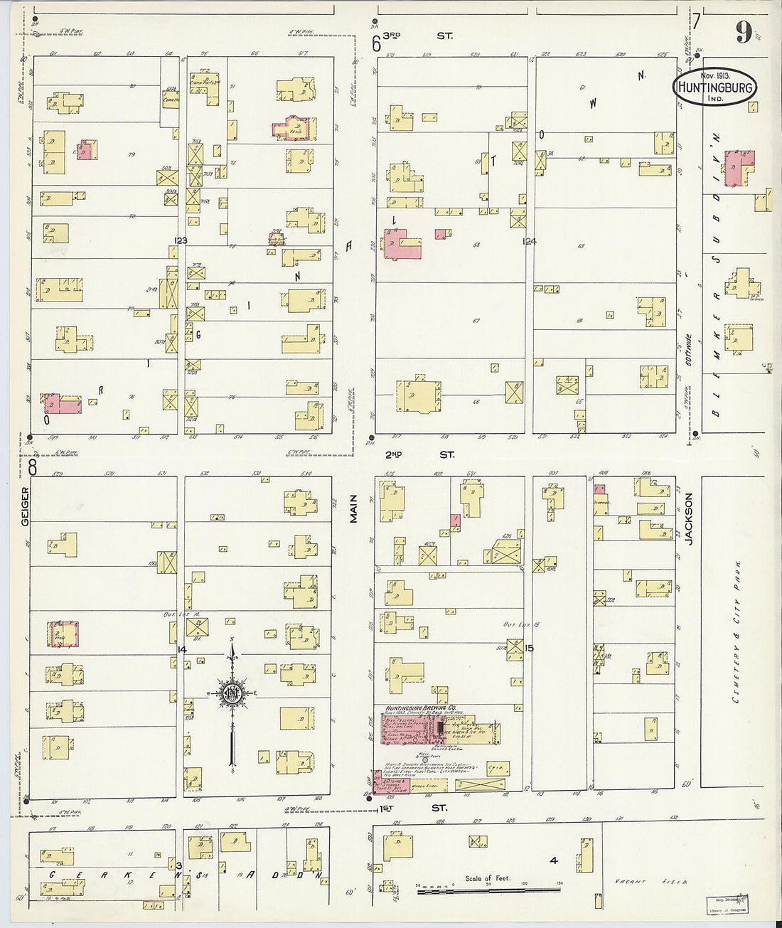 This old map of Huntingburg, Dubois County, Indiana was created by Sanborn Map Company in 1913